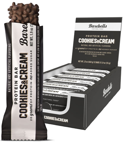 Barebells Protein Bars Cookies & Cream - 12 Count, 1.9oz Bars - Protein Snacks with 20g BAREBELLSUS supplements