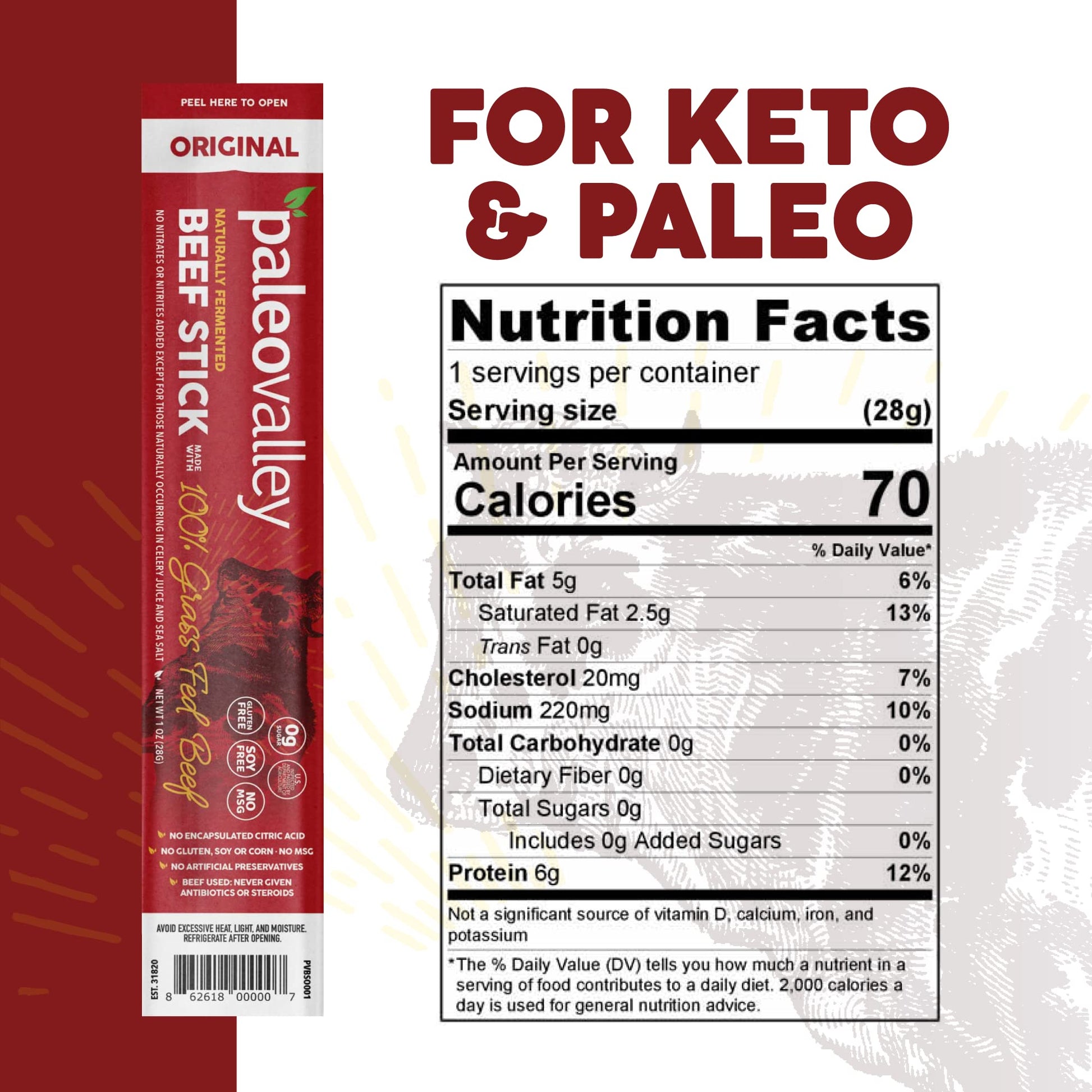 Paleovalley 100% Grass Fed Original Beef Sticks - Delicious Gluten Free Beef Snack - High Protein Keto Friendly PaleovalleyUS supplements