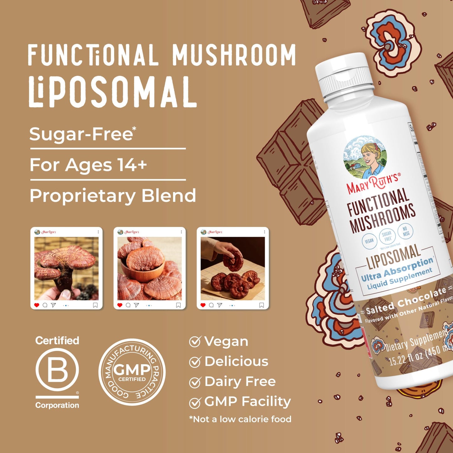 MaryRuth Organics Mushroom, Mushroom Supplement, Mushroom Liquid Vitamin, Reishi Mushroom Supplement for Immune Support, Turkey Tail Vitamin for Stress Relief, Vegan, Non-GMO, Gluten Free, 15.22 Fl Oz MARYRUTH'SUS supplements