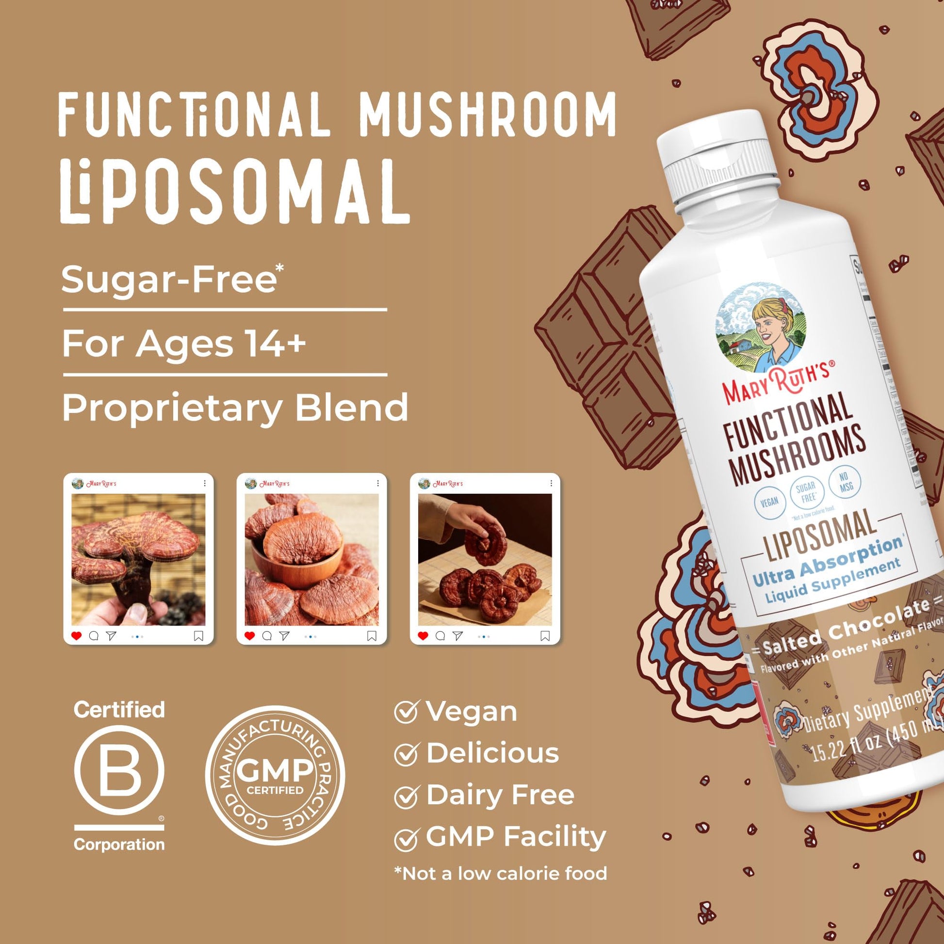 MaryRuth Organics Mushroom, Mushroom Supplement, Mushroom Liquid Vitamin, Reishi Mushroom Supplement for Immune Support, Turkey Tail Vitamin for Stress Relief, Vegan, Non-GMO, Gluten Free, 15.22 Fl Oz MARYRUTH'SUS supplements