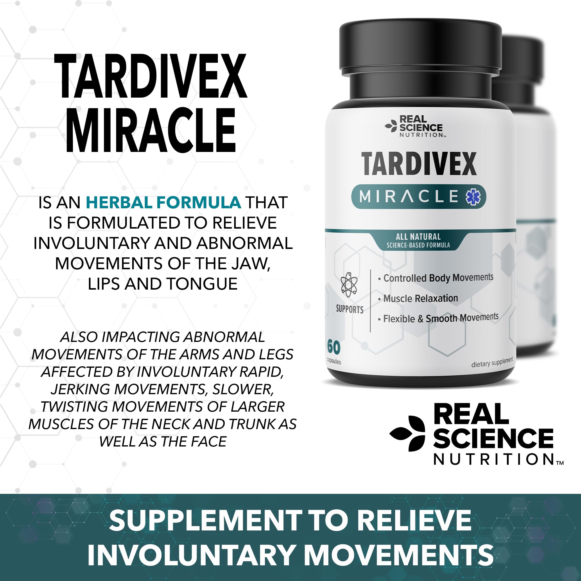 Real Science Tardivex All Natural Nerve Support Supplement for Neurological Balance - Includes Vinitrox, GABA & Essential Vitamins for Controlled Movement & Coordination - Made in USA, 60 Caps Real Science NutritionAu supplements