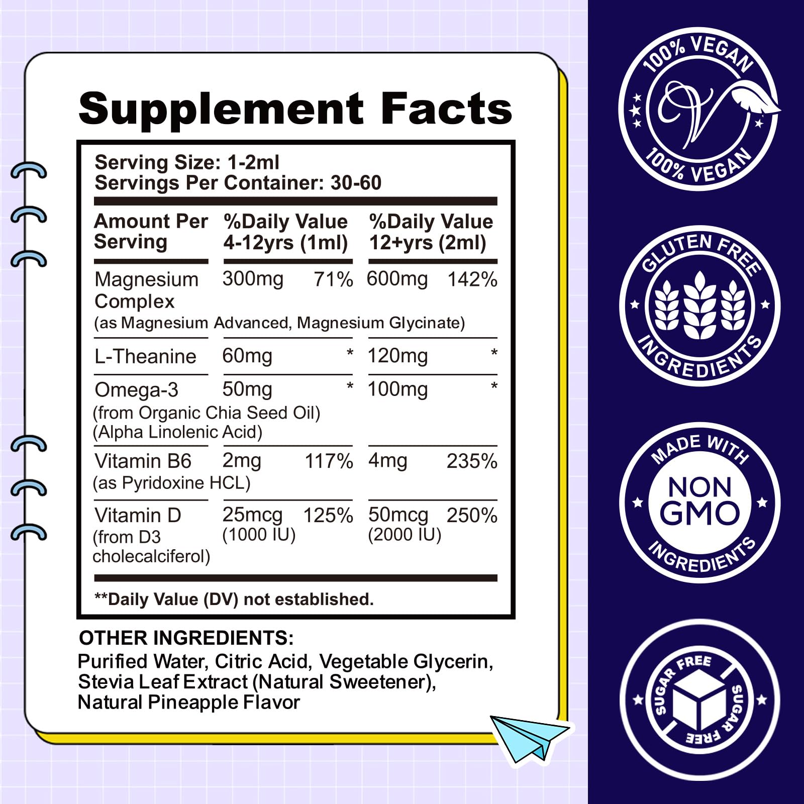 Kids Magnesium Liquid Drops-Magnesium Glycinate Liquid for Kids Supplement-w/L-theanine, Omega-3, Vitamin B6, D3 - for Sleep, Relaxation, Brain, Bones - 4 Fl Oz Children's Calm CFILIHTCAu supplements