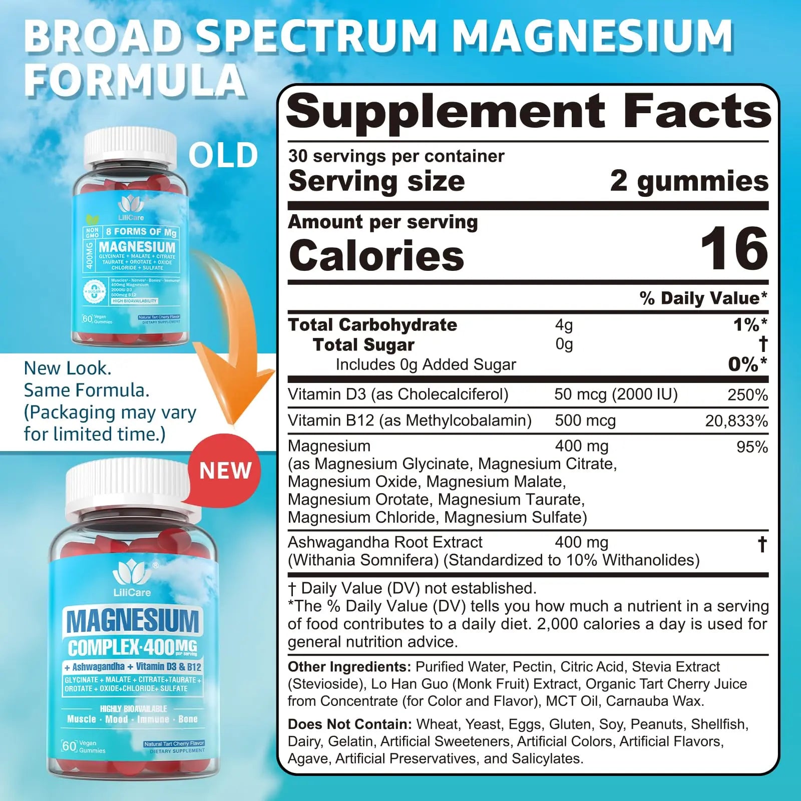 Sugar Free Magnesium Complex for Women, Calm Magnesium Gummies for Adults 400mg, Magnesium Glycinate, Citrate, Malate & More- Magnesium Gummy with Magnesium Ashwagandha, D3, B12 for Relax, Calm, Vegan LILICAREnz supplements