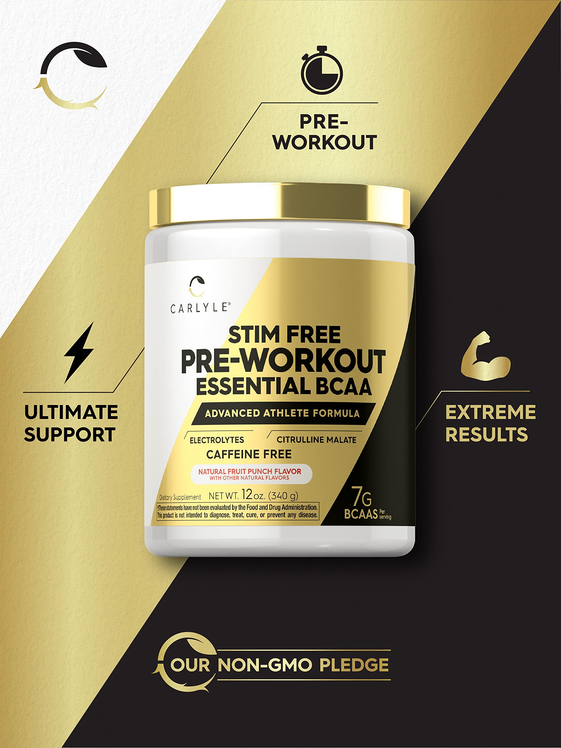 Carlyle Stim Free Pre Workout Powder | BCAA Amino Acids | 7g BCAA | Fruit Punch Flavor CarlyleAu supplements