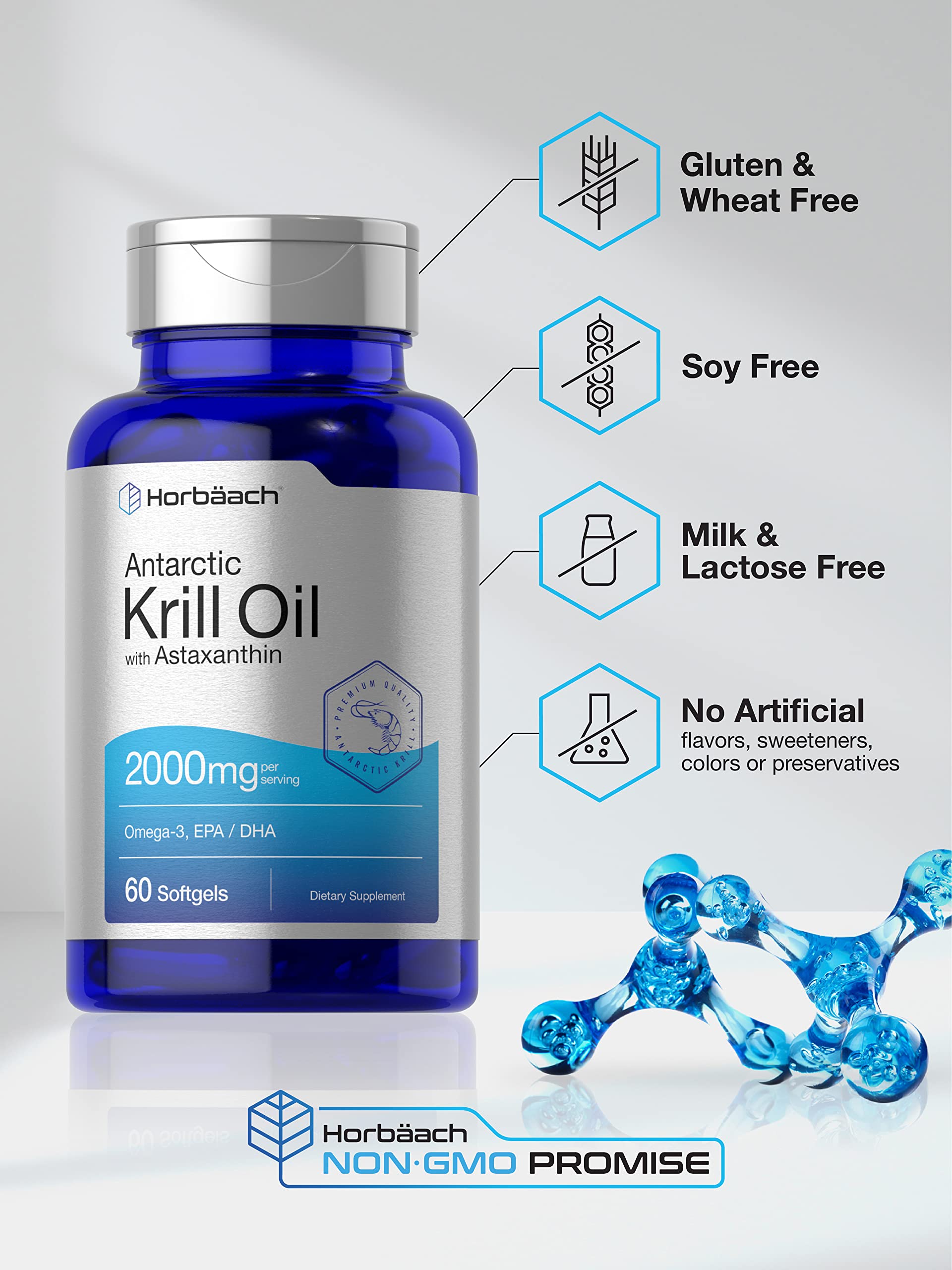 Horbäach Antarctic Krill Oil 2000mg | 60 Softgel Capsules | Omega-3, EPA, DHA Supplemen HorbäachUS supplements