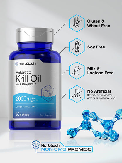 Horbäach Antarctic Krill Oil 2000mg | 60 Softgel Capsules | Omega-3, EPA, DHA Supplemen HorbäachUS supplements