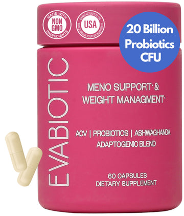 Complete Menopause Vitamins - Ashwaghanda, Probiotics, ACV for Weight Management, Hot Flashes, Night Sweats, Bloat, Hormone Balance - Vegan 60 Caps Menopause Supplements for Women Non-GMO EVABIOTICAu supplements