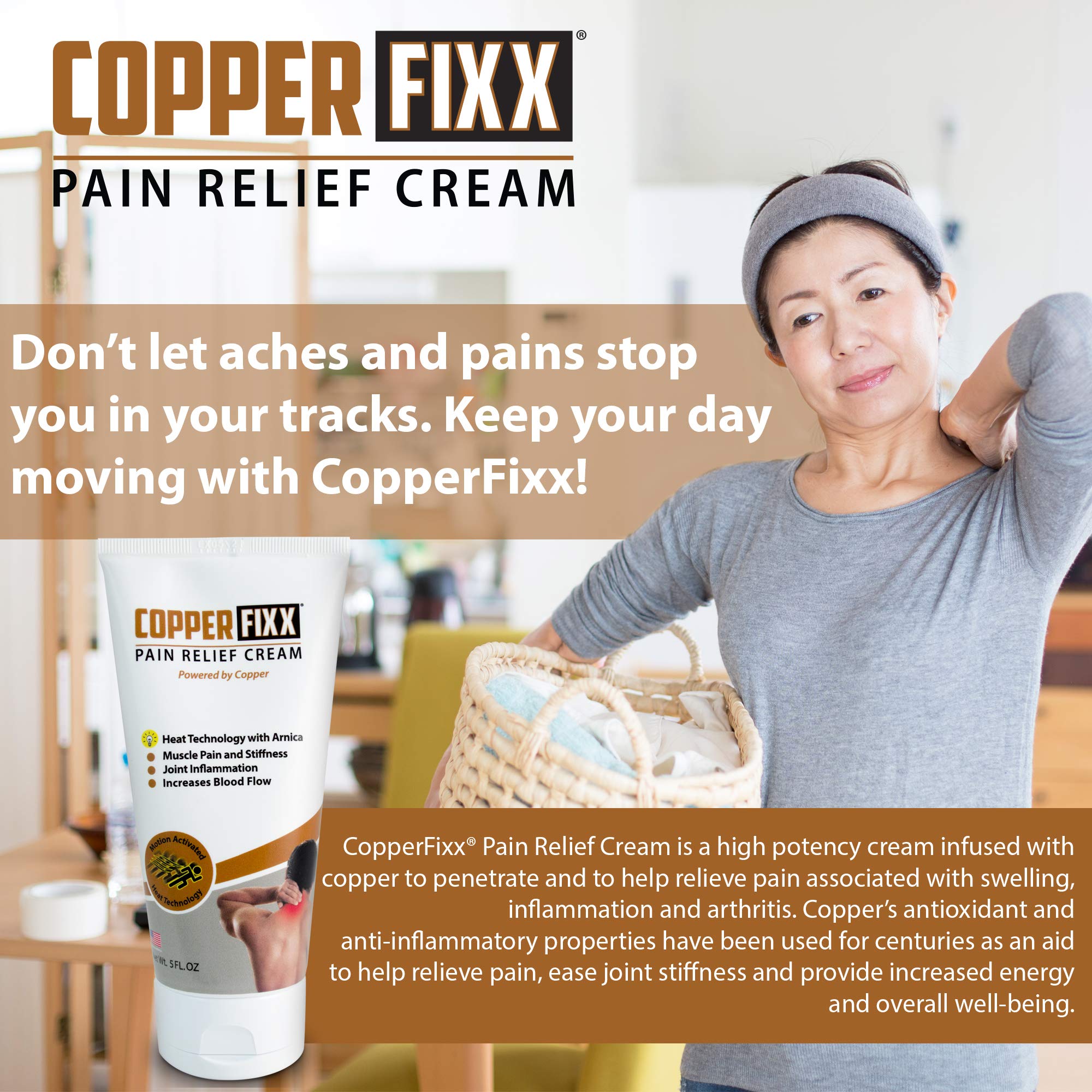 CopperFixx Pain Relief Cream, 5 Fl Oz Tube Powered by Copper with Heat Technology Arnica for Muscle & Stiffness Joint Inflammation, Knee, Back, Shoulder Arthritis Pain. Fast Acting, CF03028 CopperFixxAu supplements