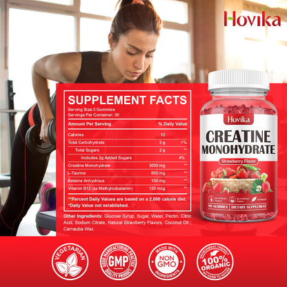 Hovika Creatine Monohydrate Gummies for Men & Women, Chewable 3g Creatine Monohy HovikaUS supplements