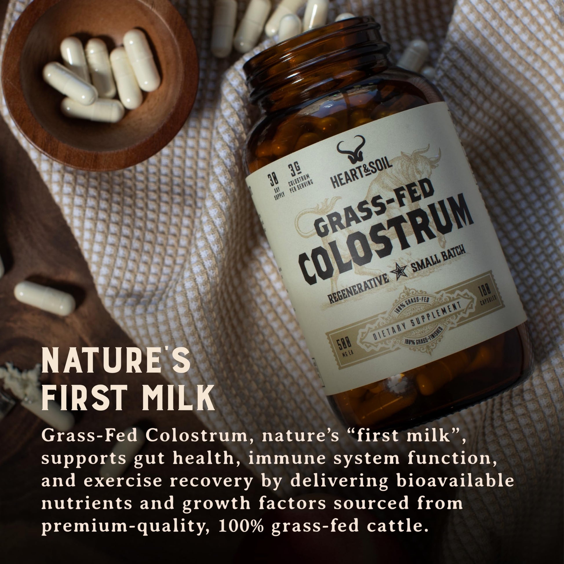 HEART & SOIL 100% Grass Fed & Finished Colostrum Supplement from Regenerative Cattle for Gut, Muscle & Immune Health – 3000mg Bovine Colostrum Capsules - Gut Health for Men & Women –180 Capsules HEART & SOILAu supplements