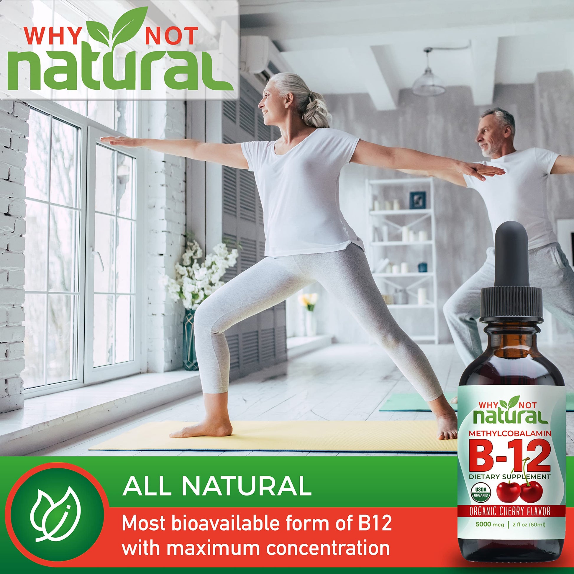 Why Not Natural Organic Vitamin B12 Liquid - Sublingual Extra Strength 60 x 5000 mcg Why Not NaturalAu supplements