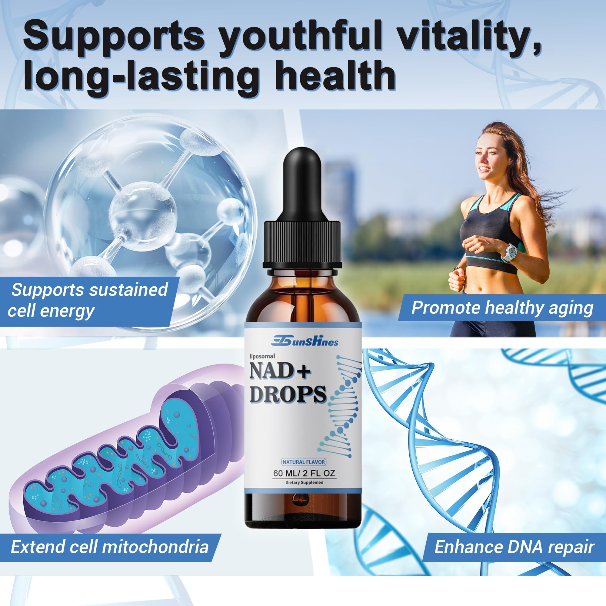 tsunshnes Liposomal NAD+800mg, NAD+ Supplement Drops - NMN or Nicotinamide Riboside Alternative, Healthy Aging Energy Metabolism and Vitality, NAD Liquid Supplement for Maximum Absorption tsunshnesAu supplements