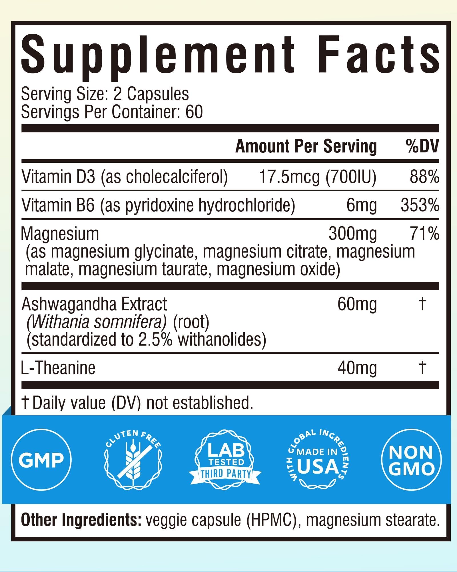 Terranics Magnesium Complex Supplement with Glycinate, Citrate, Taurate & Malate | Supports Nerve & Mood Health | Includes Ashwagandha, L-Theanine, Vitamin D3 & B6 | 120 Capsules | Non-GMO TerranicsAu supplements
