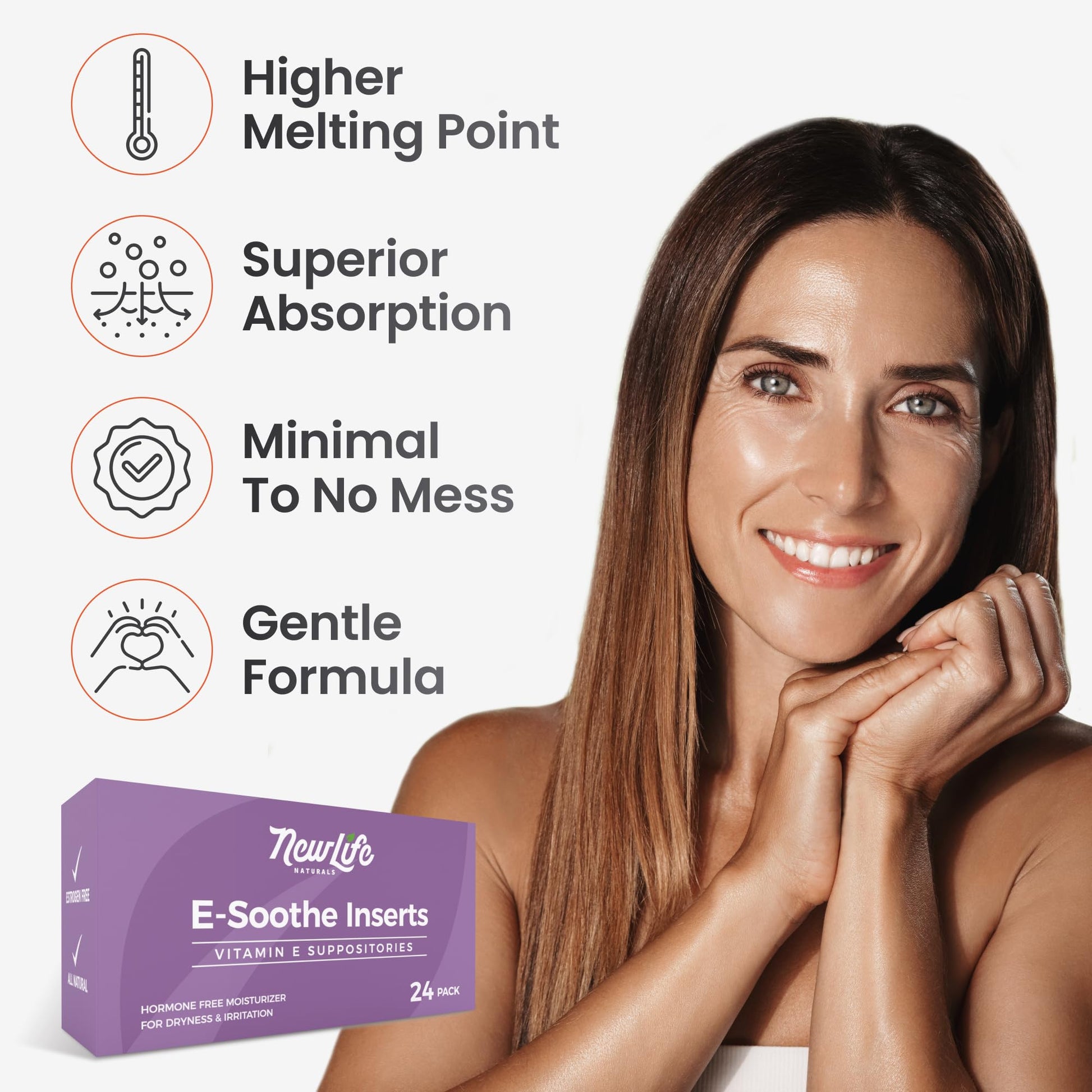 NewLife Naturals Vitamin E Vaginal Suppositories 38IU ESoothe - Moisture & Hydration Support - All Natural Estrogen Free Feminine Care - 24 Inserts NewLife NaturalsAu supplements