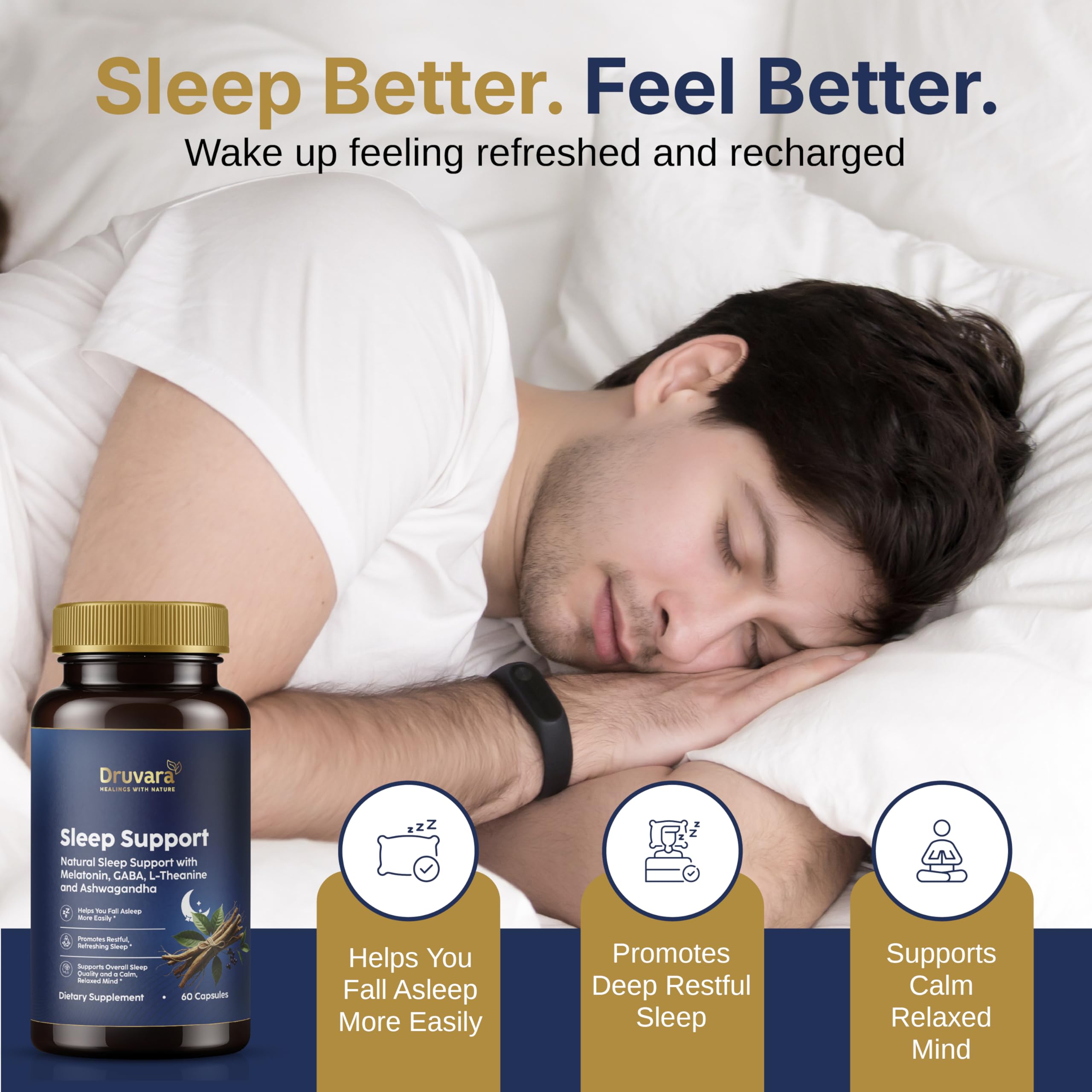 Druvara Natural Sleep Aid for Adults with Melatonin, GABA, L-Theanine & Ashwagandha, Natural Sleep Supplement for Deep, Restful Sleep - 60 Capsules DruvaraAu supplements