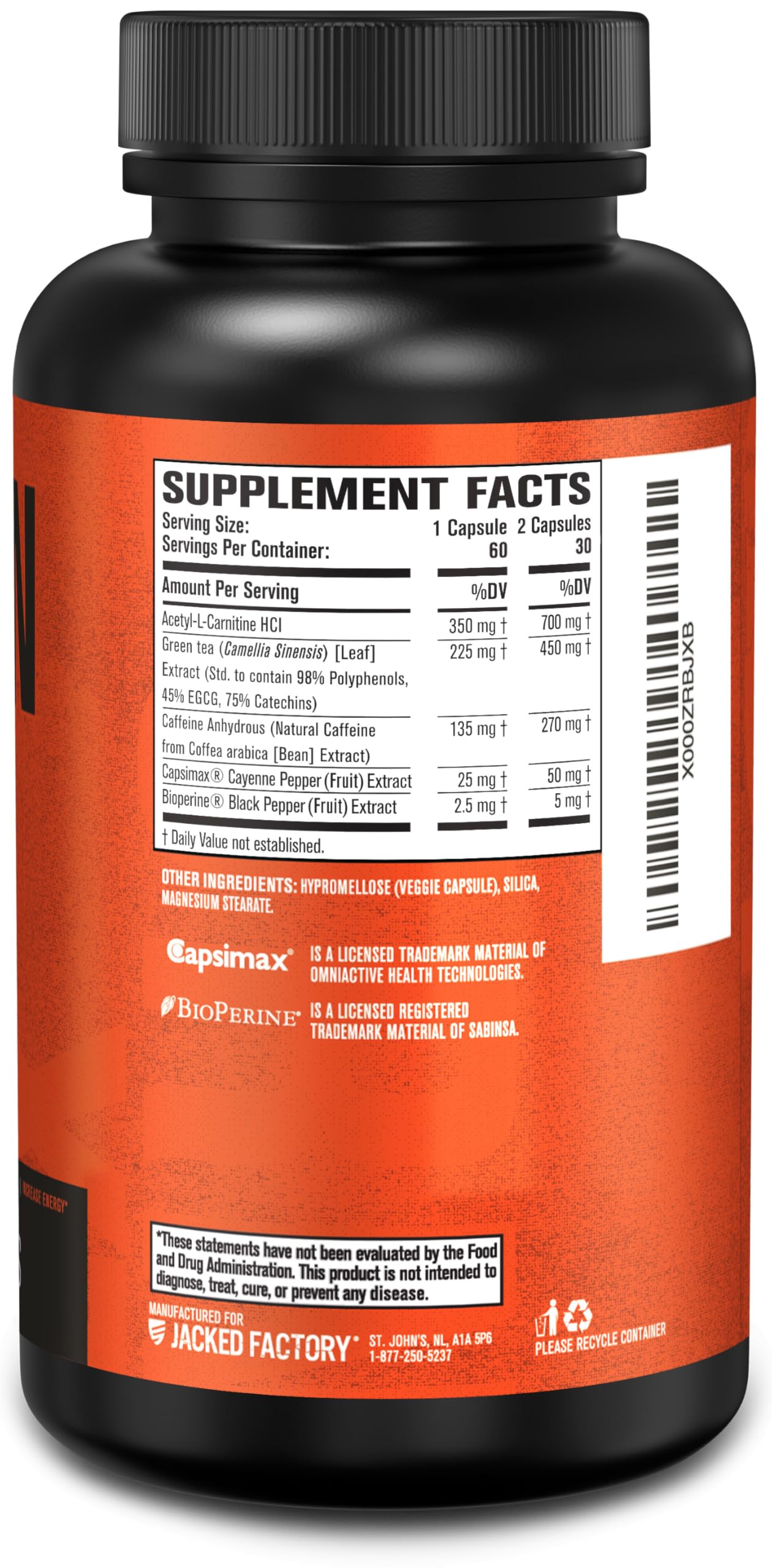 Jacked Factory Burn-XT Clinically Studied Fat Burner & Weight Loss Supplement - Appetite Suppressant & Energy Booster - with Acetyl L-Carnitine Jacked FactoryUS supplements
