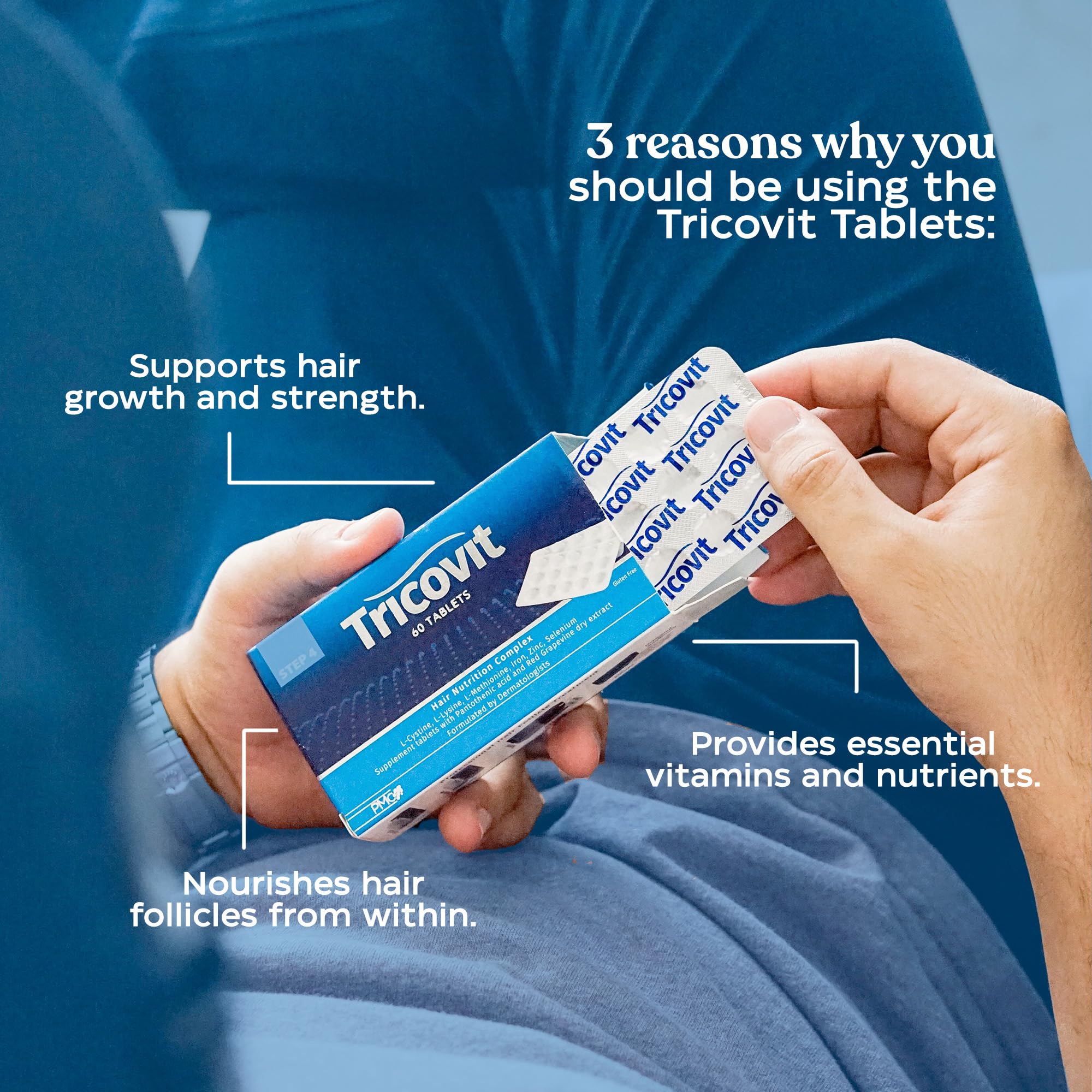 Tricovit Hair Growth Supplement - Nail & Hair Health Vitamins with Amino Acids, Minerals & Antioxidants - Dermatologist-Formulated & Gluten-Free Vitamins and Supplements for Women & Men (60 tablets) TricovitAu supplements