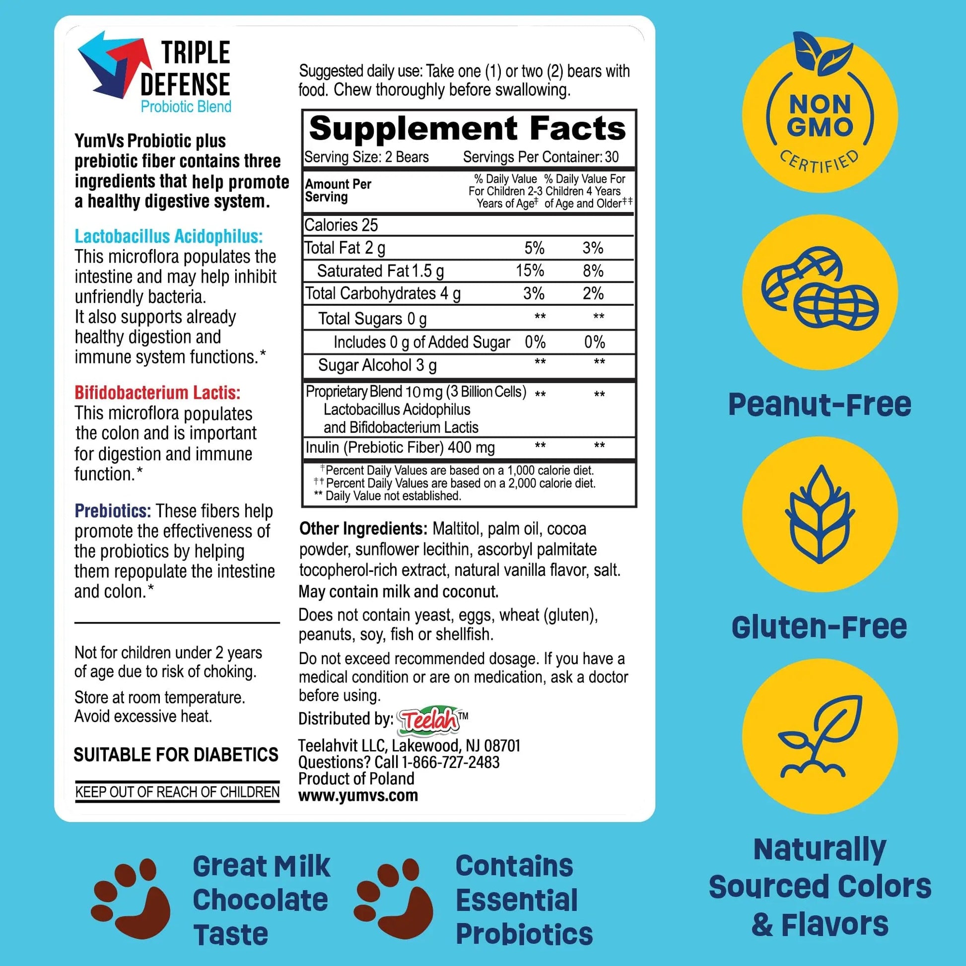 YUM-V'S Probiotics & Multivitamin Bundle for Kids – Probiotic with Prebiotic Fiber Chocolate Bears + Multivitamin & Multimineral with Iron Chewables – Digestive, Immune & Overall Health Support YUM-V'SAu supplements