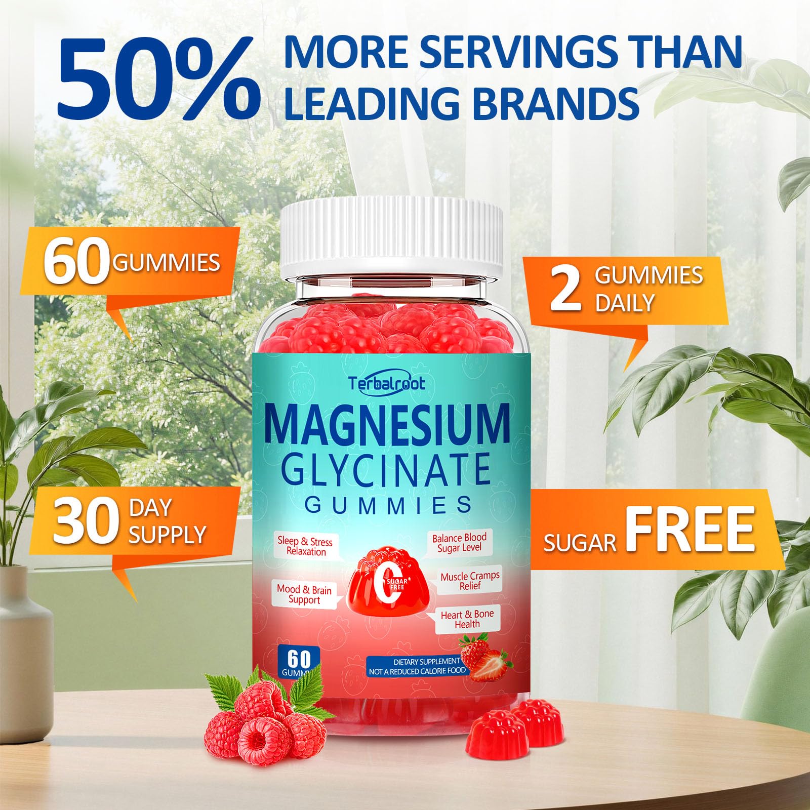Magnesium Glycinate Gummies 400mg, Sleep & Relaxation Support, Sugar Free Vegan Magnesium Gummies for Adults Magnesium Supplements for Muscle Cramps, Stress Relief, Calm Mood,High Absorption, 60 Count TerbalrootAu supplements