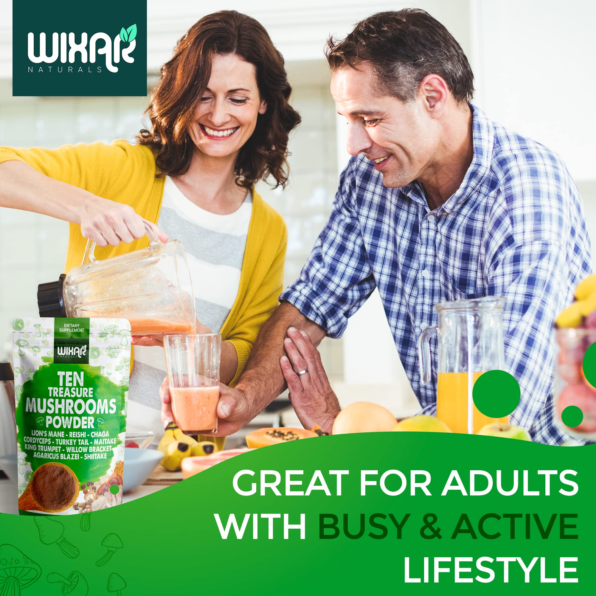 Wixar Mushroom Powder - Ten Treasure Mushrooms Extract Supplement Blend for Coffee WIXAR NATURALSUS supplements