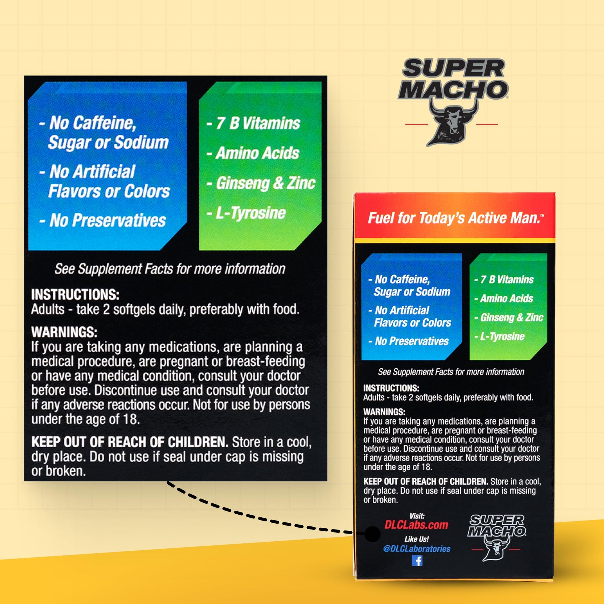 Super Macho, High Potency B Vitamins and Amino Acids, Fuel for Today's Active Men, No Caffeine, No Sugar, Dietary Supplement, Made in USA,50 Softgels Super MachoAu supplements