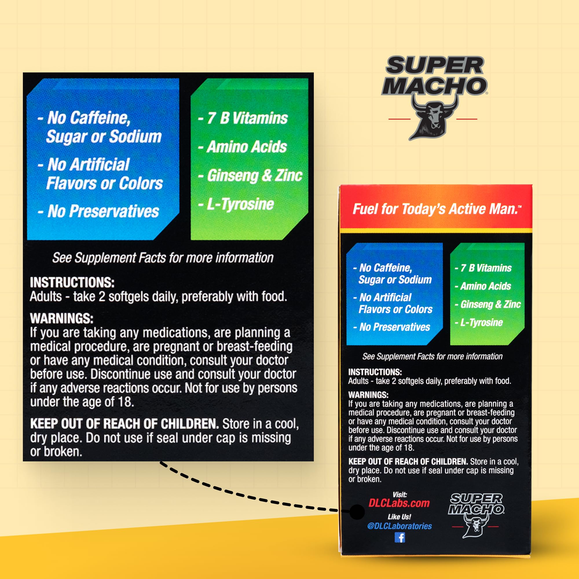 Super Macho, High Potency B Vitamins and Amino Acids, Fuel for Today's Active Men, No Caffeine, No Sugar, Dietary Supplement, Made in USA,50 Softgels Super MachoAu supplements