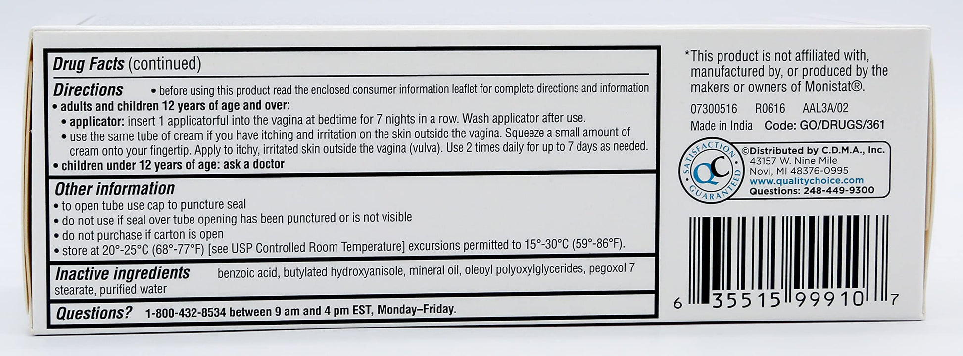 Quality Choice Miconazole Nitrate 2% 7 Day Vaginal Antifungal Cream, 1.59 Ounces (45g) Quality ChoiceAu supplements