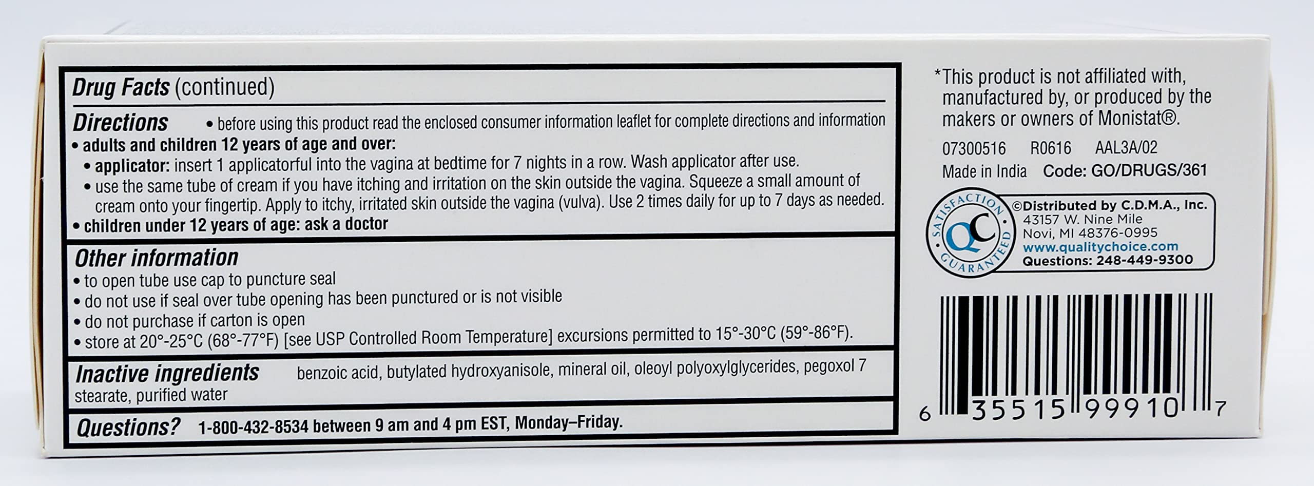 Quality Choice Miconazole Nitrate 2% 7 Day Vaginal Antifungal Cream, 1.59 Ounces (45g) Quality ChoiceAu supplements