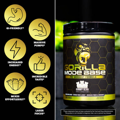 Gorilla Mode Base Pre Workout - Raises Nitric Oxide · Intense Focus & Drive · Endurance Gorilla MindUS supplements