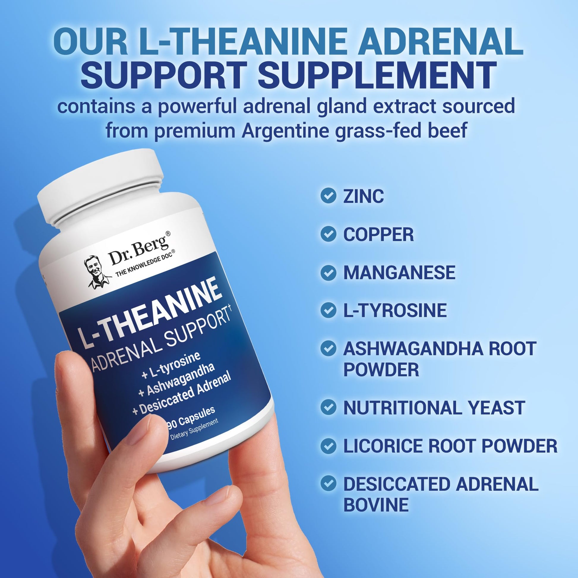 Dr. Berg L-Theanine 200mg - Includes Zinc, Copper, L-Tyrosine, & Ashwagandha – L-Theanine Supplement Adrenal Support - for Relaxation, Stress Relief, and Mental Clarity* – 90 Gelatin Capsules Dr. Berg NutritionalsAu supplements