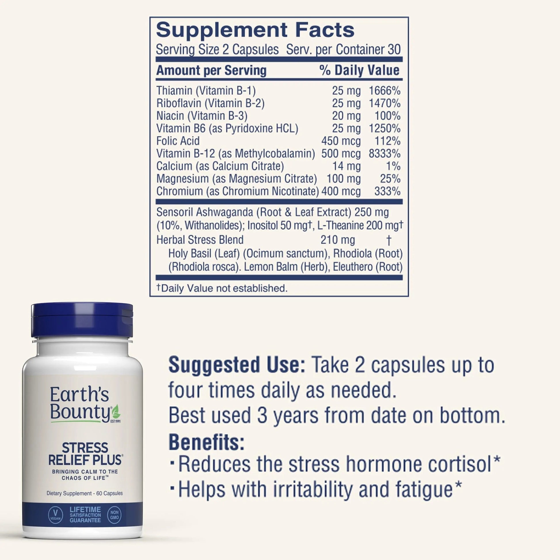 Earth's Bounty - Stress Relief Plus - 60 Vegetarian Capsules - All Natural Formula - Stress Support & Mood Enhancing Supplement Earth's BountyAu supplements