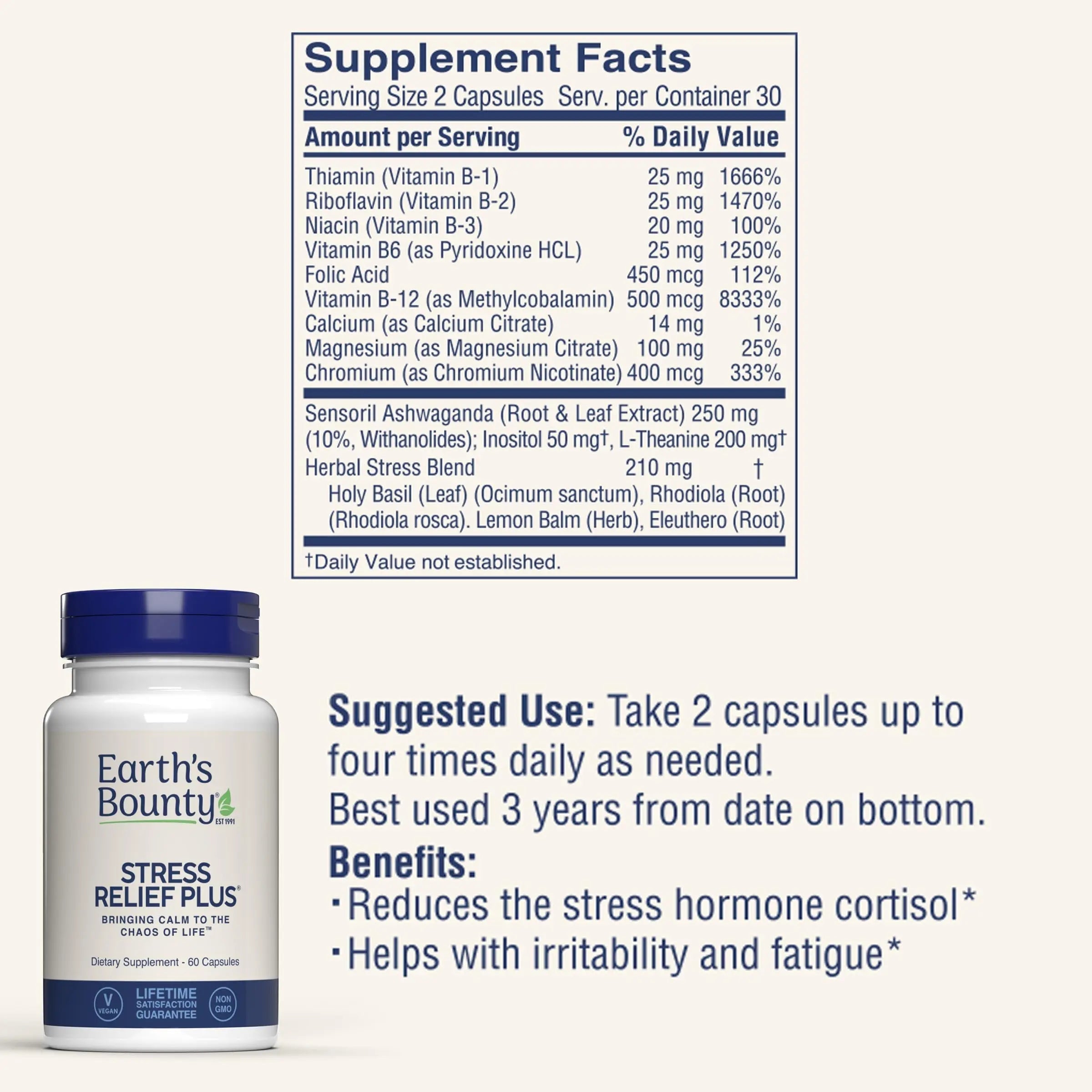 Earth's Bounty - Stress Relief Plus - 60 Vegetarian Capsules - All Natural Formula - Stress Support & Mood Enhancing Supplement Earth's BountyAu supplements