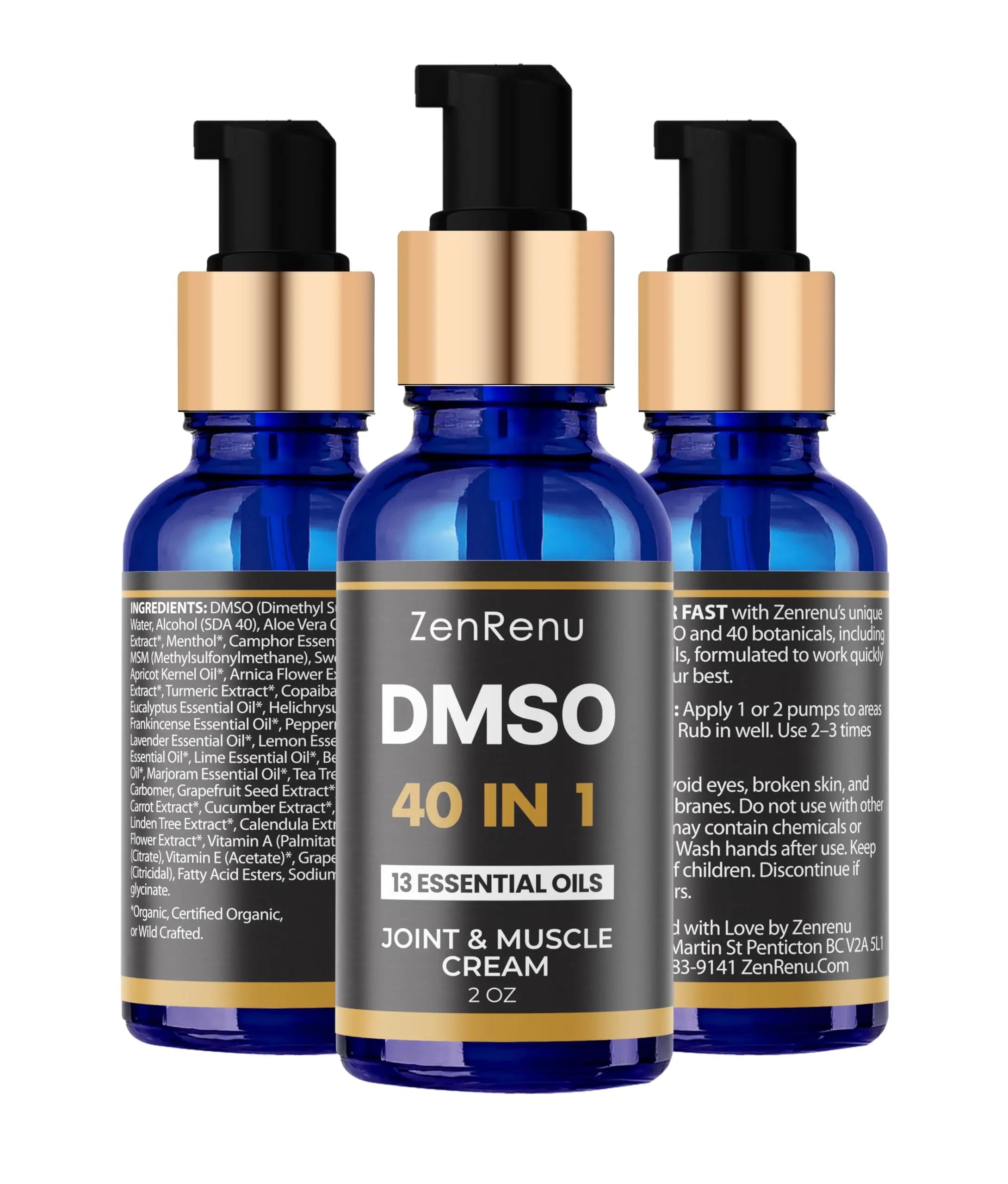 Zenrenu DMSO Cream 99.995% Pure Pharmaceutical Grade - 40-in-1 Advanced Formula -12 Essential Oils, Arnica, Aloe Vera, MSM - Fast-Absorbing Cream – 2 oz Glass Pump Bottle – Made in USA ZenrenuAu supplements