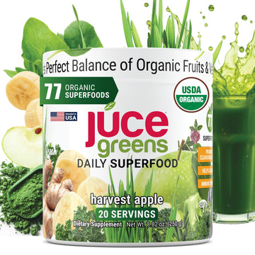 Terra Kai Organics JUCE Green Superfood Powder, Organic Fruits and Veggies Supplement W/ 77 Superfoods Plus Prebiotic Probiotic Blend, Harvest Apple Flavor - 20 Servings (250 g) Terra Kai OrganicsAu supplements