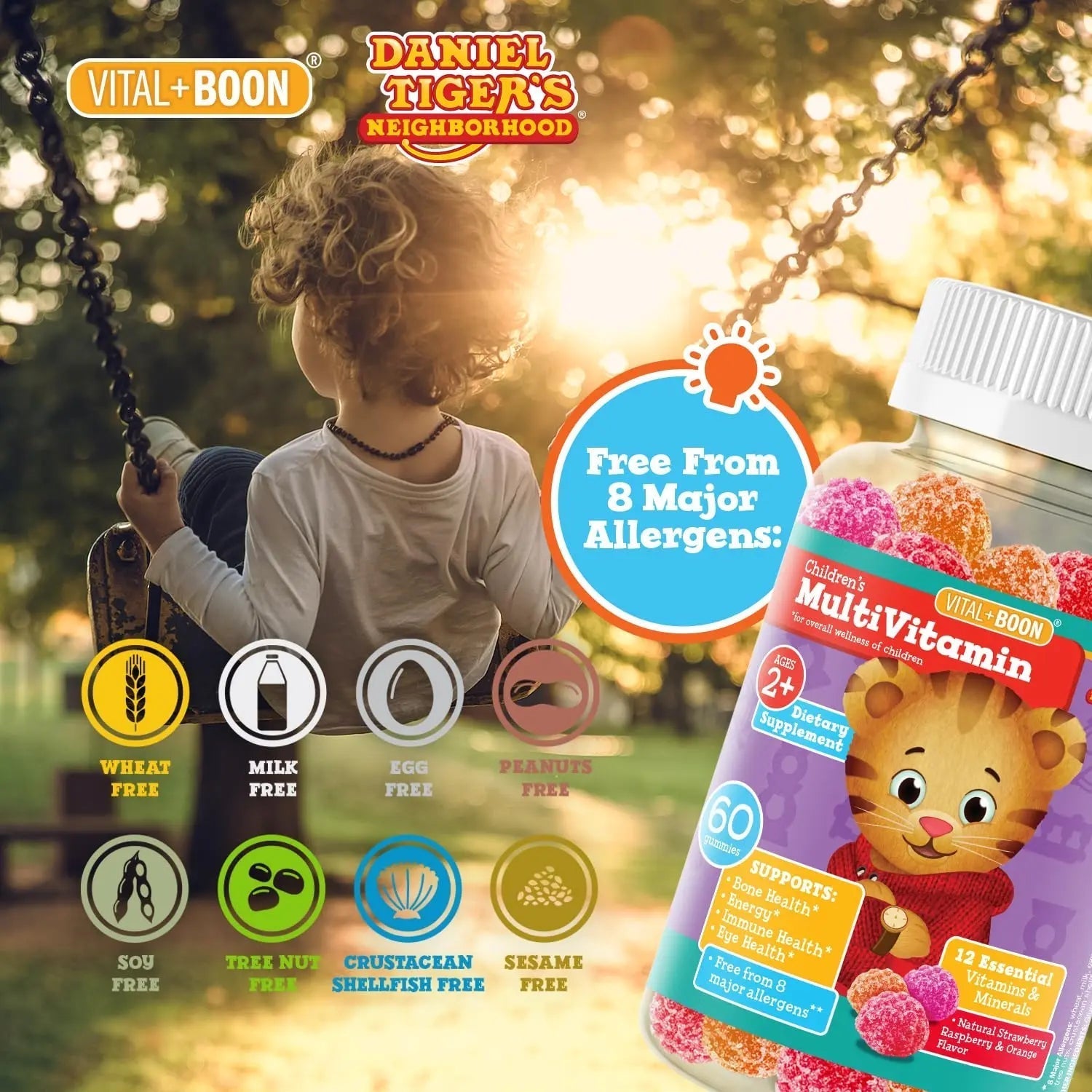 Daniel Tiger - Kids Multivitamin Gummies (60 Gummy Bottle) Toddler 2+ & Kids Vitamins - 12 Essential Vitamins & Minerals to Support Bone Health, Energy Vital+BoonAu supplements