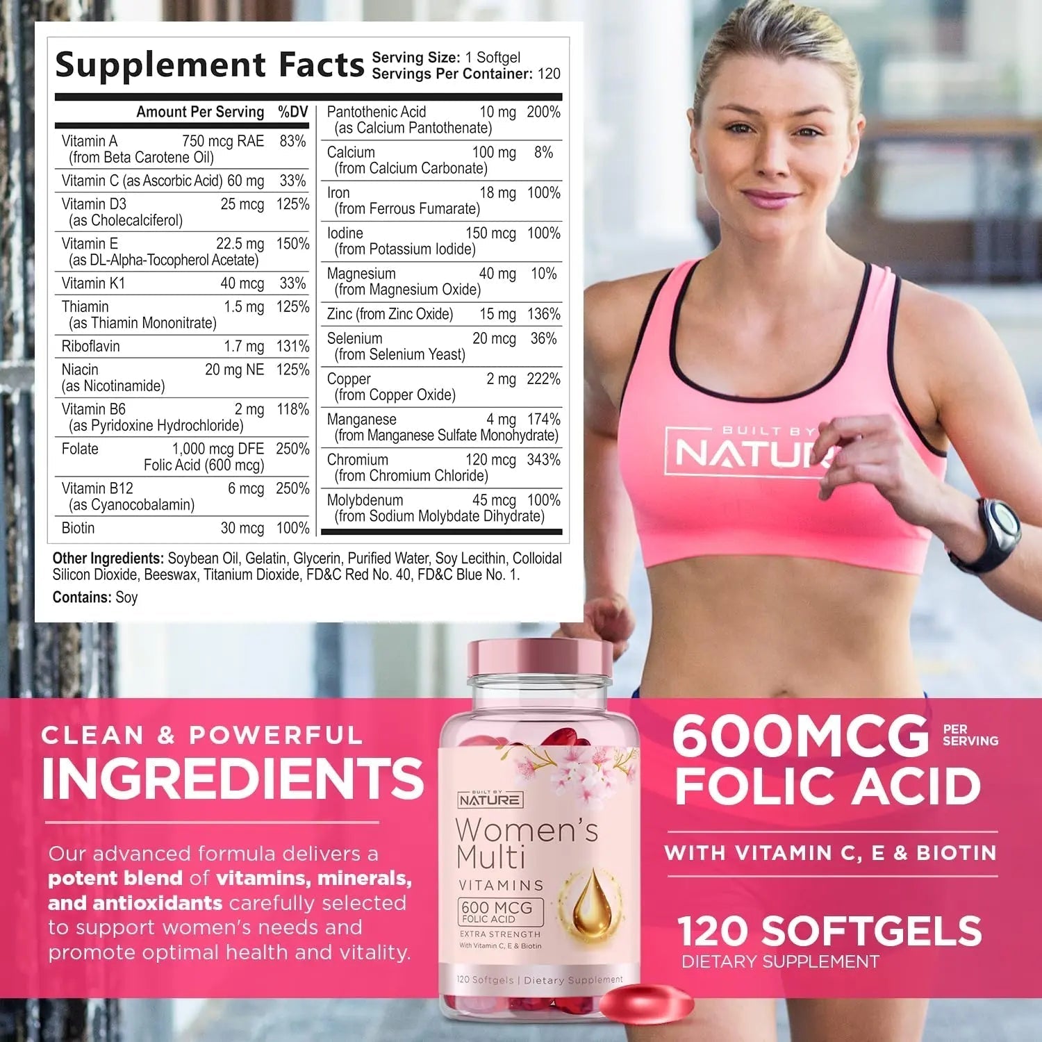 Built by Nature Vitamins for Women – Women's Complete Daily Multivitamin Supplement with A, B, C, D, E, Iron, Calcium, Magnesium and Multi Minerals Built by NatureAu supplements
