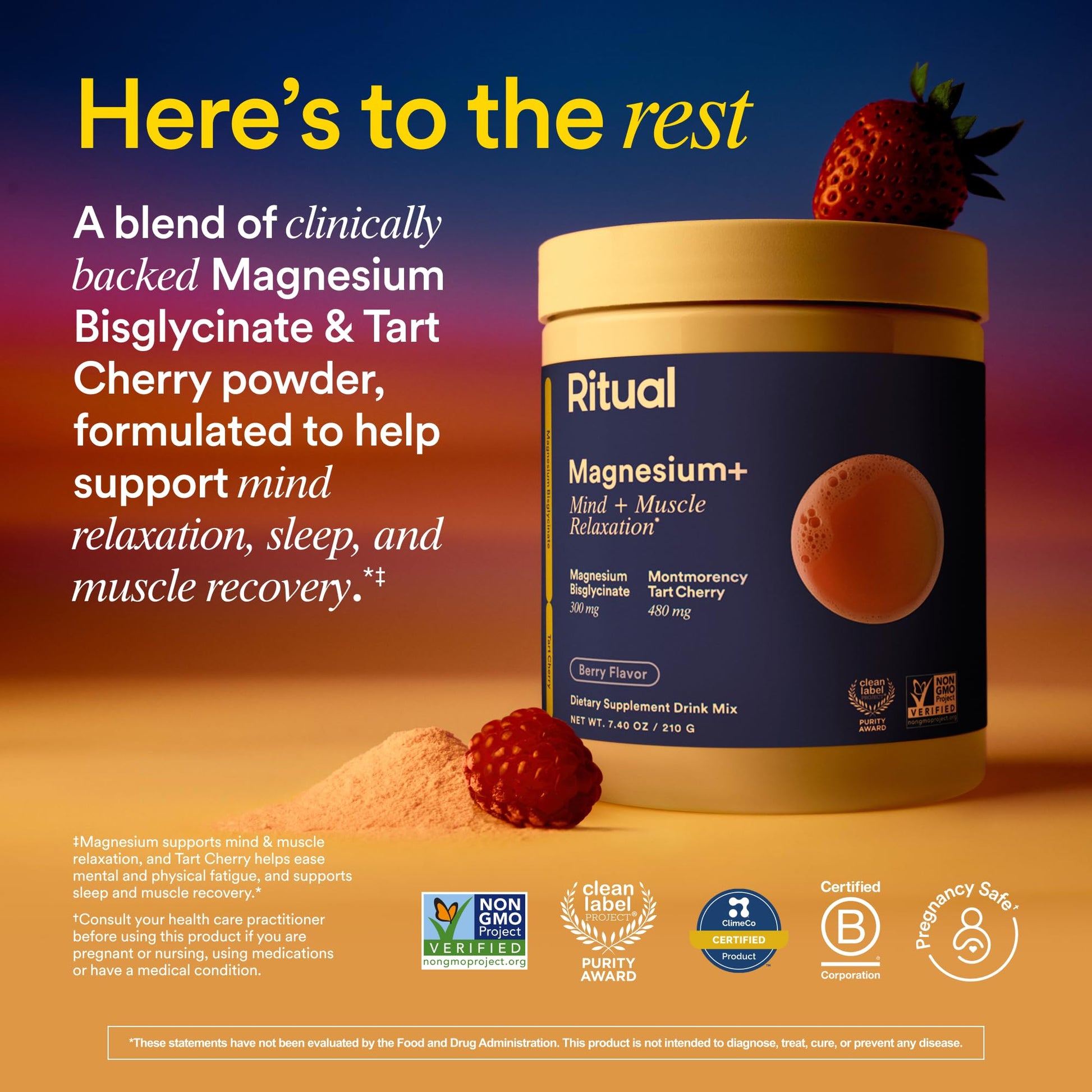 Ritual Magnesium+ Drink Mix Supplement | 2-in-1 Science-Backed Tart Cherry & Gentle on Stomach Magnesium Bisglycinate | Formulated for Mind & Muscle Relaxation | Supports Sleep & Calm | 30 Servings RitualUS supplements