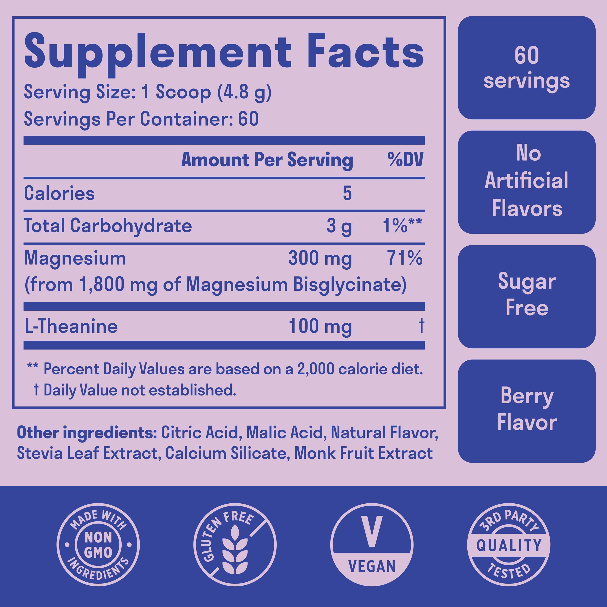 Magnesium Glycinate Powder + L-Theanine | 60 Servings | 300 mg per Scoop High Absorption Chelated Magnesium Powder for Sleep - Natural Mixed Berry Flavor, No Sugar, Support Restful Sleep & Relaxation Nuven NaturalsAu supplements