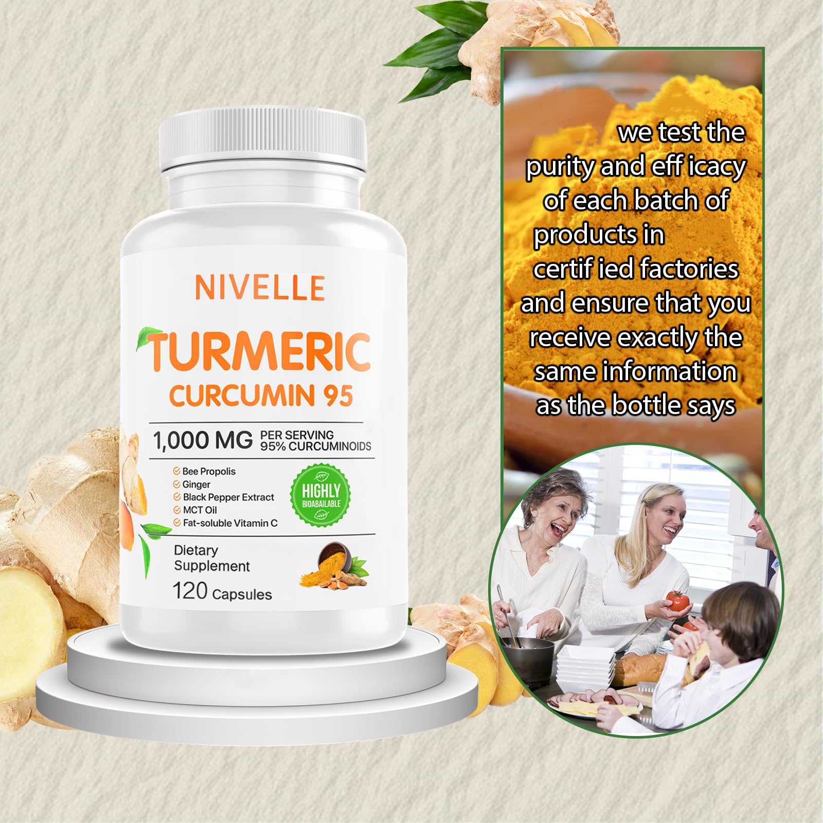 NIVELLE Turmeric Curcumin | Pure Turmeric Curcumin Supplement 1000mg | 95% Curcuminoids with Bee Propolis, Ginger, MCT Oil, Fat Soluble Vitamin C, & Black Pepper | 120 Capsules (1) NIVELLEAu supplements