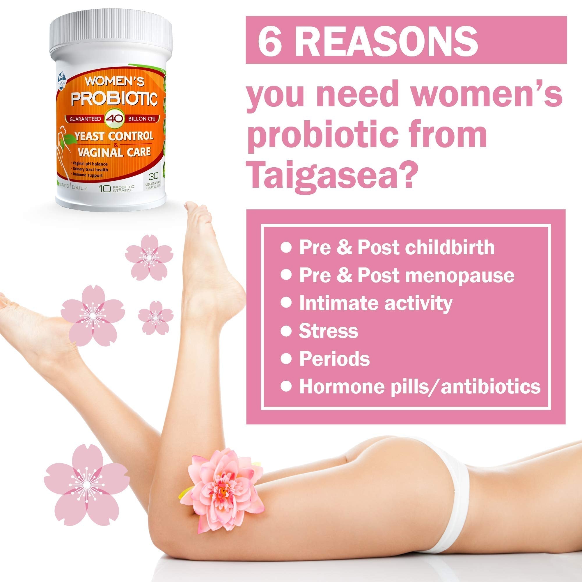 TAIGASEA Probiotics for Women, 40 Billion CFU, 10 Strains for Yeast Control, Vaginal and Urinary Tract Health TAIGASEAAu supplements