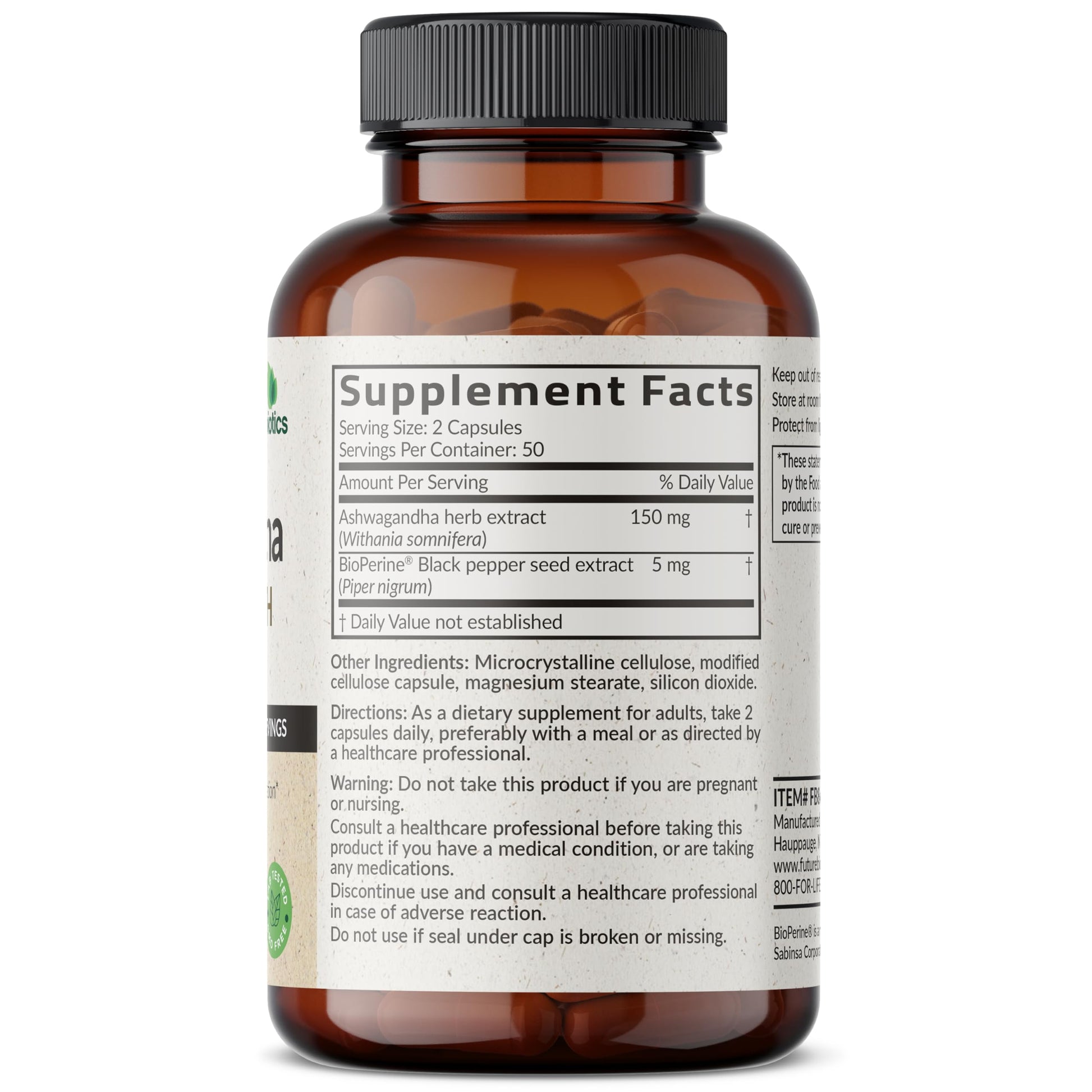 Futurebiotics Ashwagandha Extra Strength Stress & Mood Support with BioPerine - Non GMO Formula, 100 Vegetarian Capsules FuturebioticsAu supplements