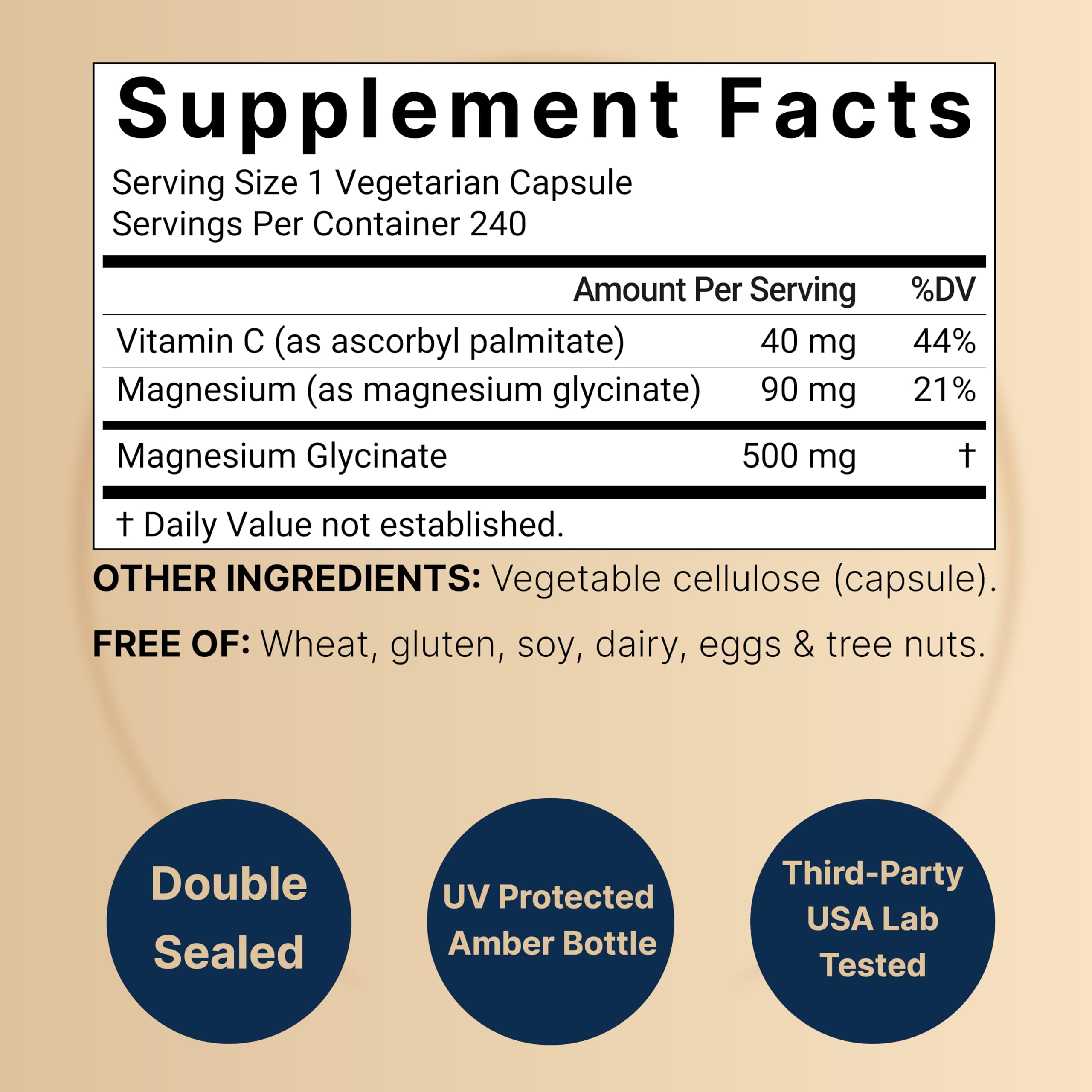 Naturebell Pure Magnesium Glycinate 500mg, 240 Veggie Capsules | 100% Chelated & Purified – 3rd Party Tested, Vegan Friendly, Non-GMO, Fiiler Free NatureBellAu supplements