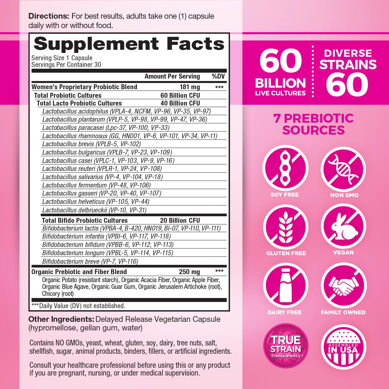 Vital Planet - Vital Flora Women’s Daily Probiotic 60 Billion CFU, 60 Diverse Strains, 7 Organic Prebiotics, Vaginal and Immune Support, Bloating, Digestive Health Probiotics for Women 30 Capsules Vital PlanetAu supplements