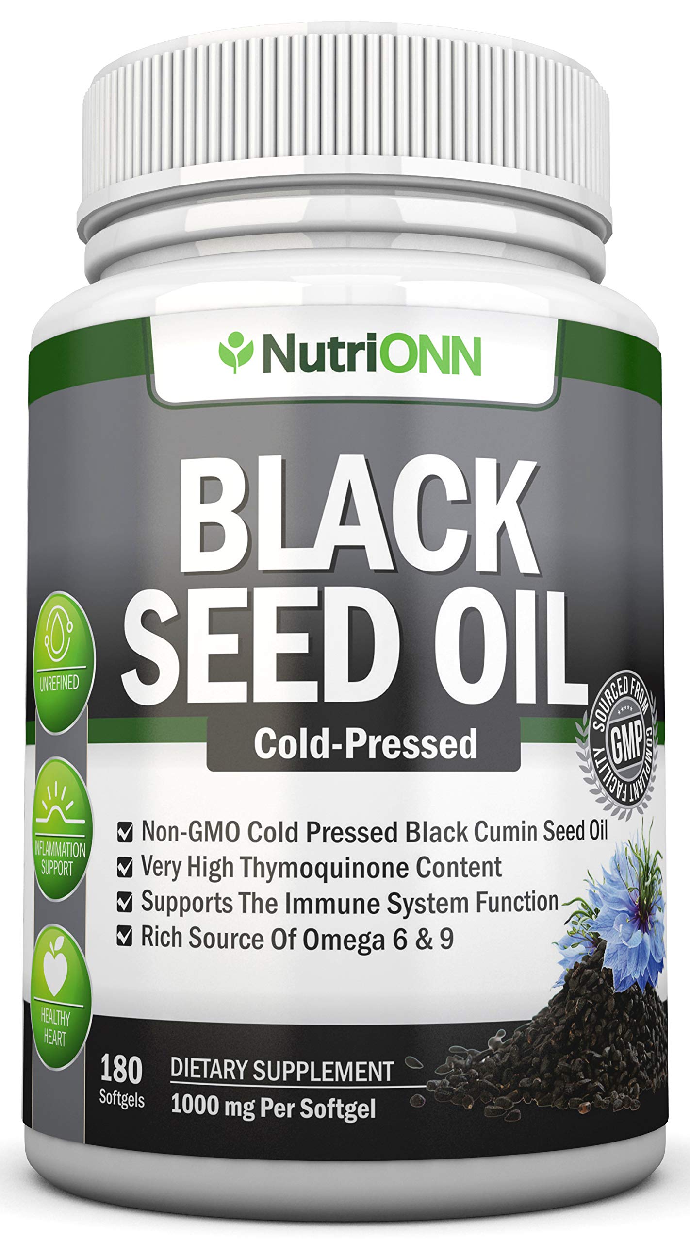 Black Seed Oil - 1000 Mg - 180 Softgels - Cold-Pressed Non-GMO Black Cumin Seed NutriONNUS supplements