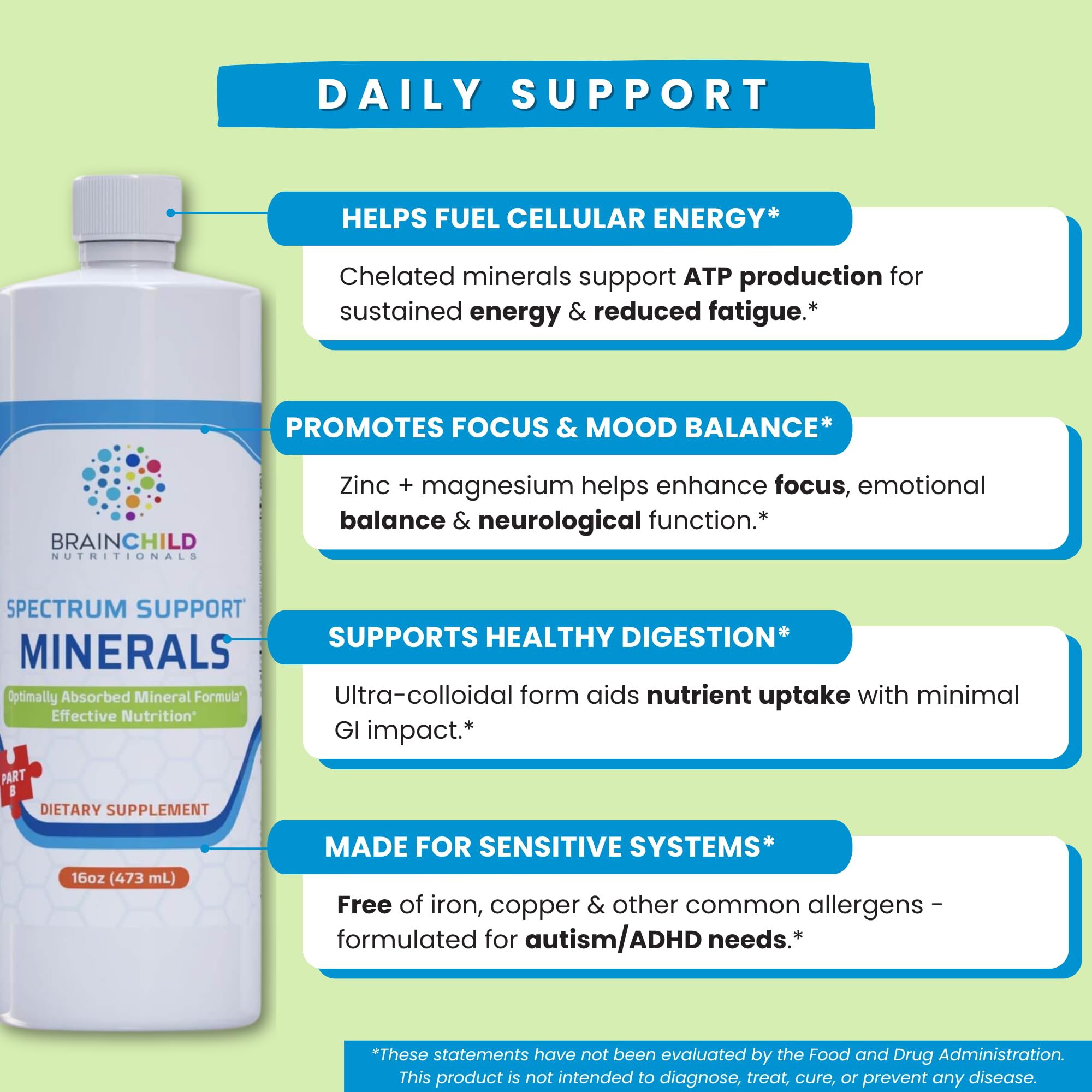 BrainChild Nutritionals Spectrum Support Minerals Liquid Supplement for Autism - Well Absorbed for Kids & Adults on the Spectrum, Ultra-Colloidal Suspension, Casein-Free, Unflavored 16oz BrainChild NutritionalsAu supplements