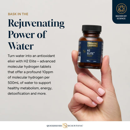 Quicksilver Scientific H2 Elite - Molecular Hydrogen for Energy + Metabolism Support, Water Tablets Perfect for Open Containers - Magnesium Malate Drink Additive (30 Molecular Hydrogen Tablets) Quicksilver ScientificUS supplements