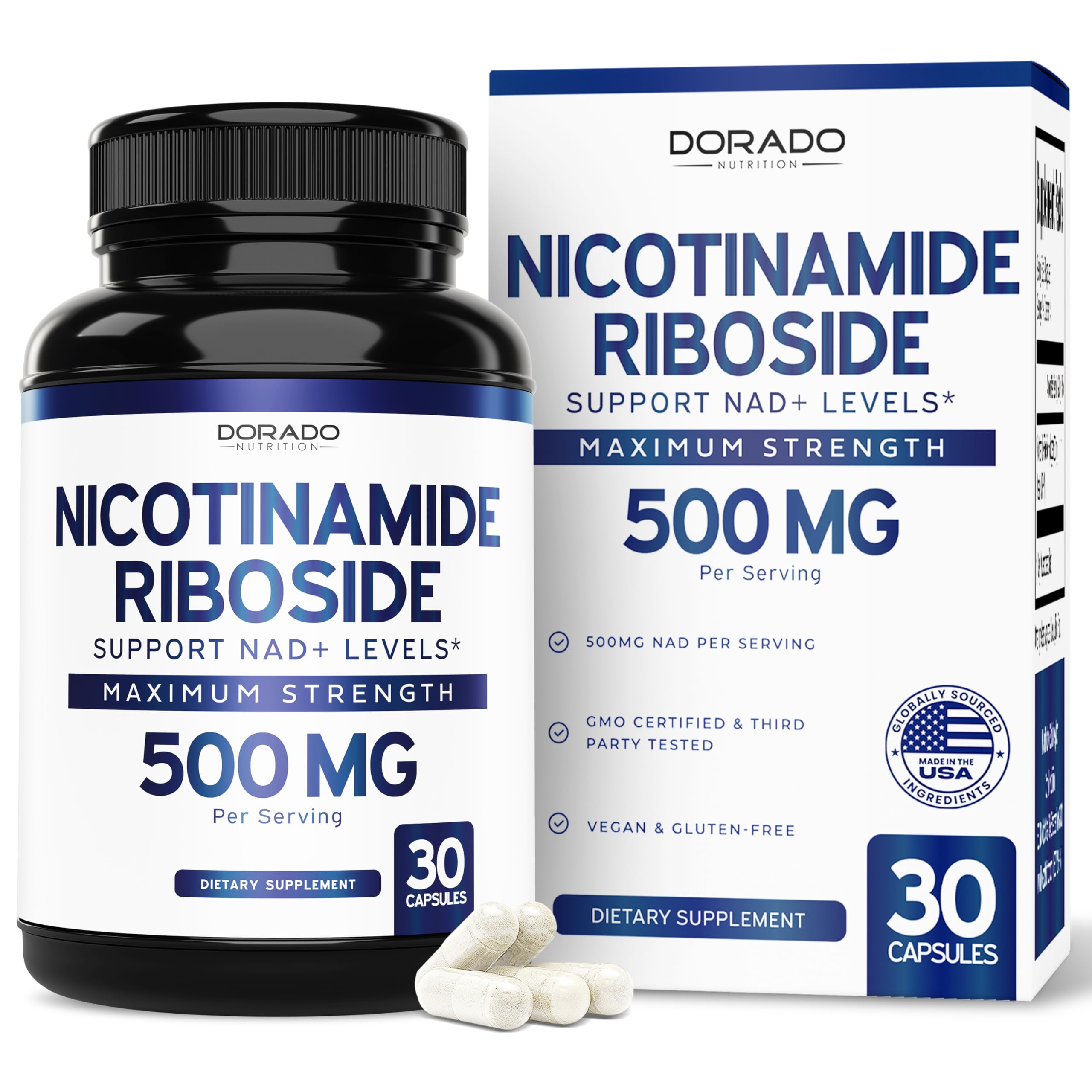 Nicotinamide Riboside 500mg (30 Count) NAD Supplement - NR Supplement For Women & Men to Support NAD+ Levels - NAD Booster - Third Party Tested - Vegan Safe, Non GMO & USA Made (30 Capsules) DORADO NUTRITIONAu supplements
