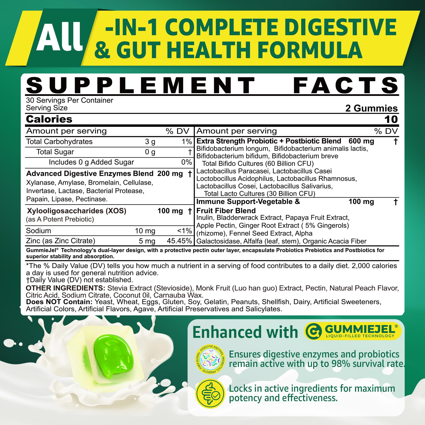 Digestive Enzymes Gummies for Women & Men, Multi-Enzymes with 90Billion CFU Probiotics and Prebiotics & Postbiotic, Vegetable & Fruit Fiber Blend, Super Enzymes for Digestive & Gut Health,Immune,60Cts EnvyCureAu supplements