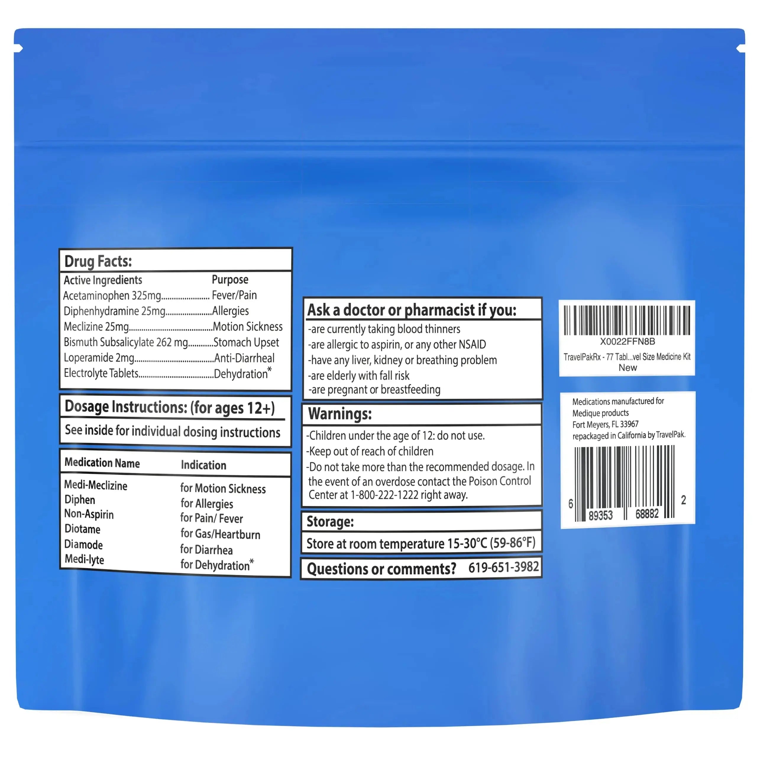 TravelPakRx Travel Essentials Medicine Kit - TSA-Approved Over-The-Counter Individual Medicine Packets, for Travel, Cruises, Camping, Created by Pharmacist TravelPakRxAu supplements