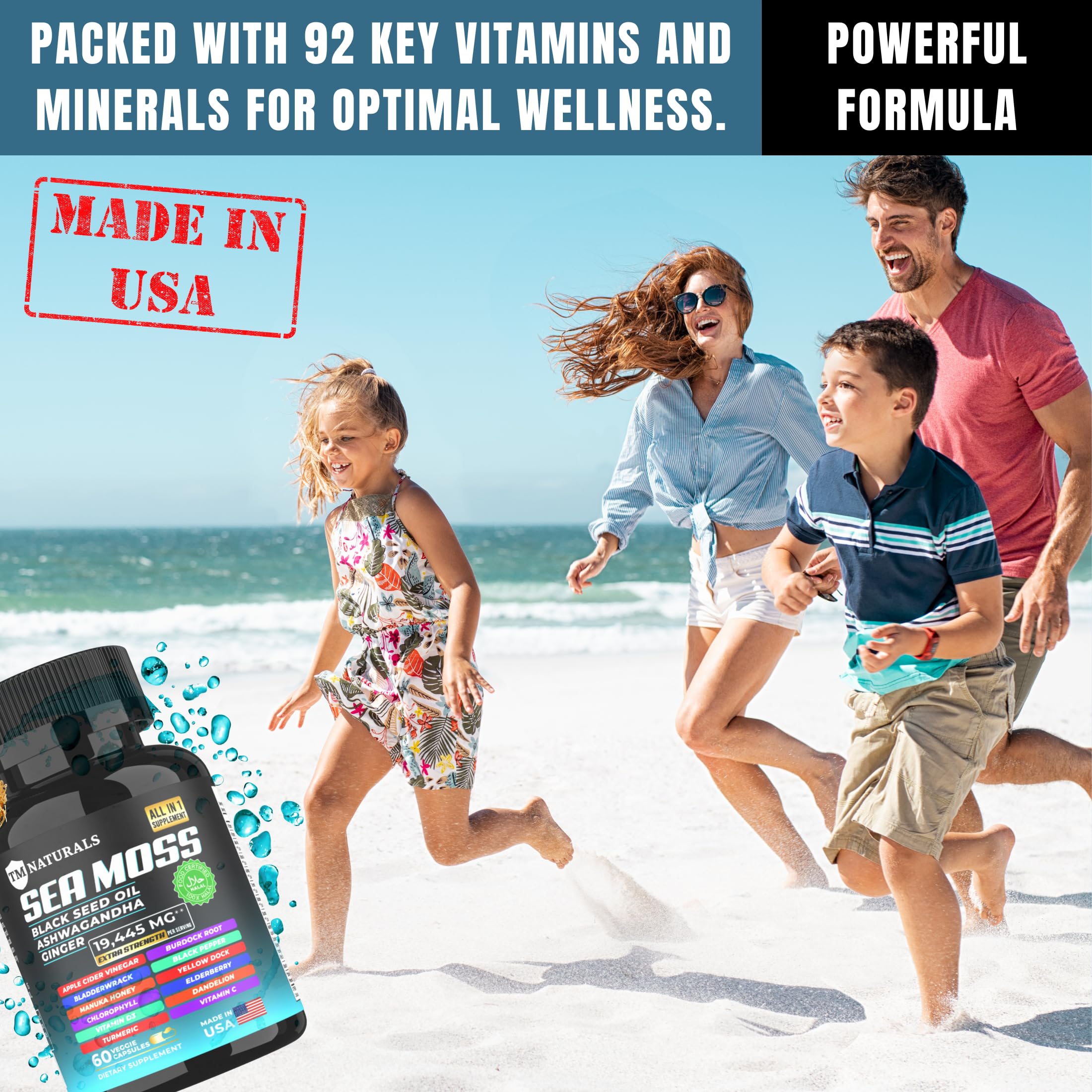TM NATURALS Sea Moss with Black Seed Oil, Vitamin C, Ashwagandha and Turmeric for Immune Support & Energy - 60 Vegan Capsules + Free Pill Box TM NATURALSAu supplements